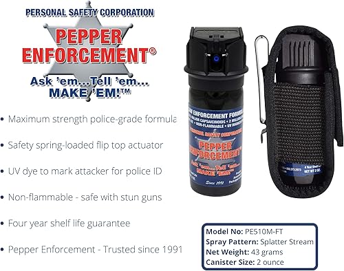 Miniatura 2 de Spray de pimienta Splatter Stream de 2 onzas con funda de clip para cinturón, fórmula potente de fuerza militar al 10% OC con tinte de marcado,