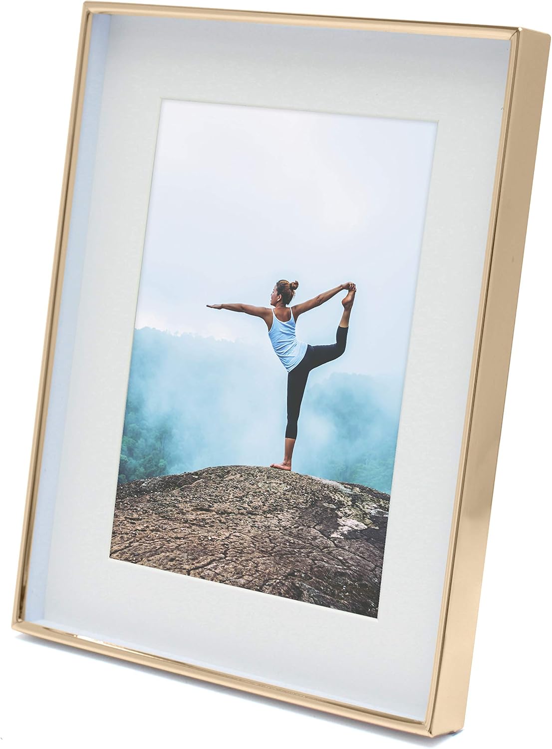 MIMOSA MOMENTS 7x9 Metal Picture Frame with Mat for 5x7 Photo, Shadowbox Frame for Tabletop Display (Gold, 5x7)