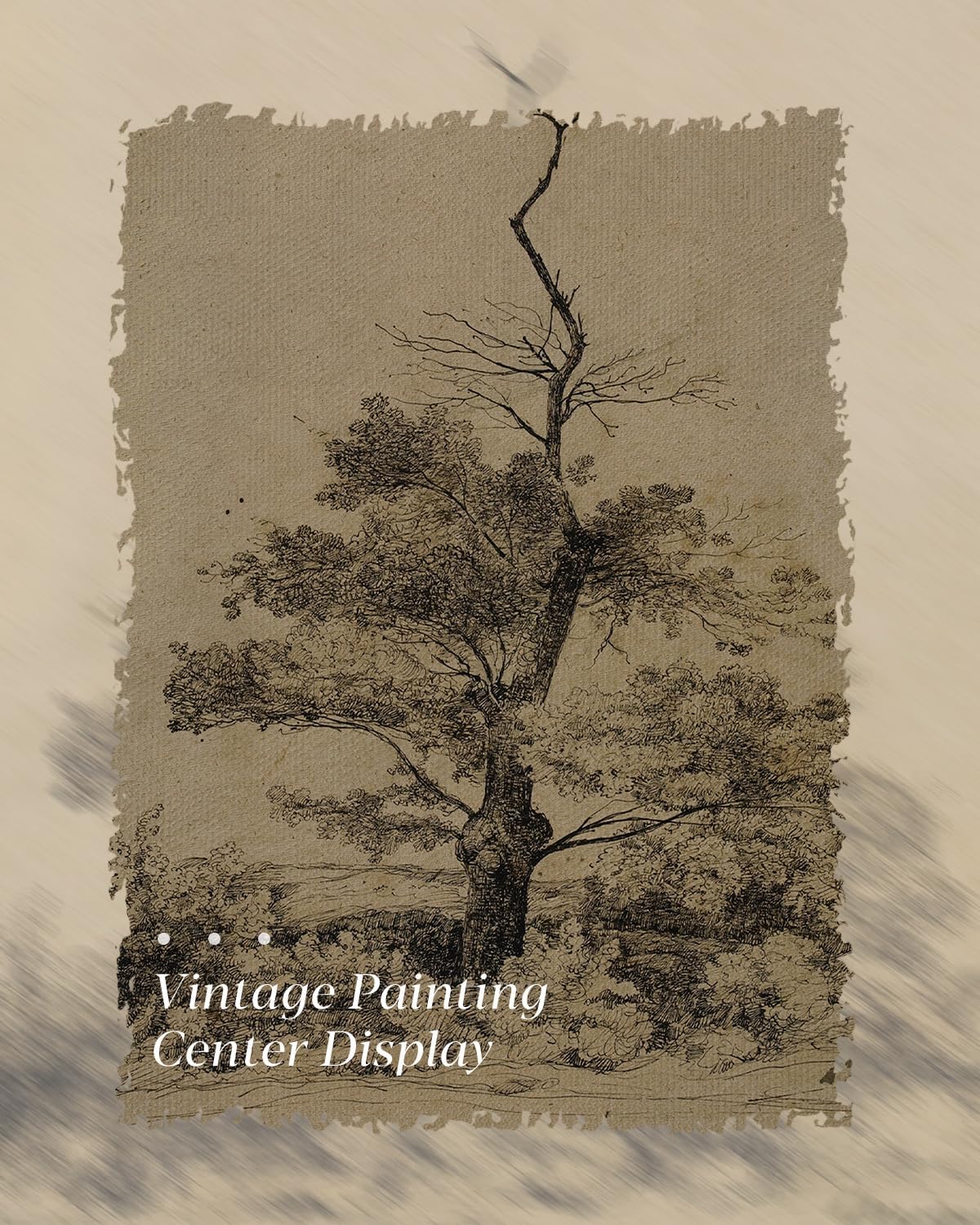 Vintage Gold Relief Framed Tree Sketch Wall Art 13x16 Inch, Classic Landscape Neutral Beige Artwork, Antique Nature Drawing Print Living Room Bedroom Study Office Hallway Farmhouse Home Decor
