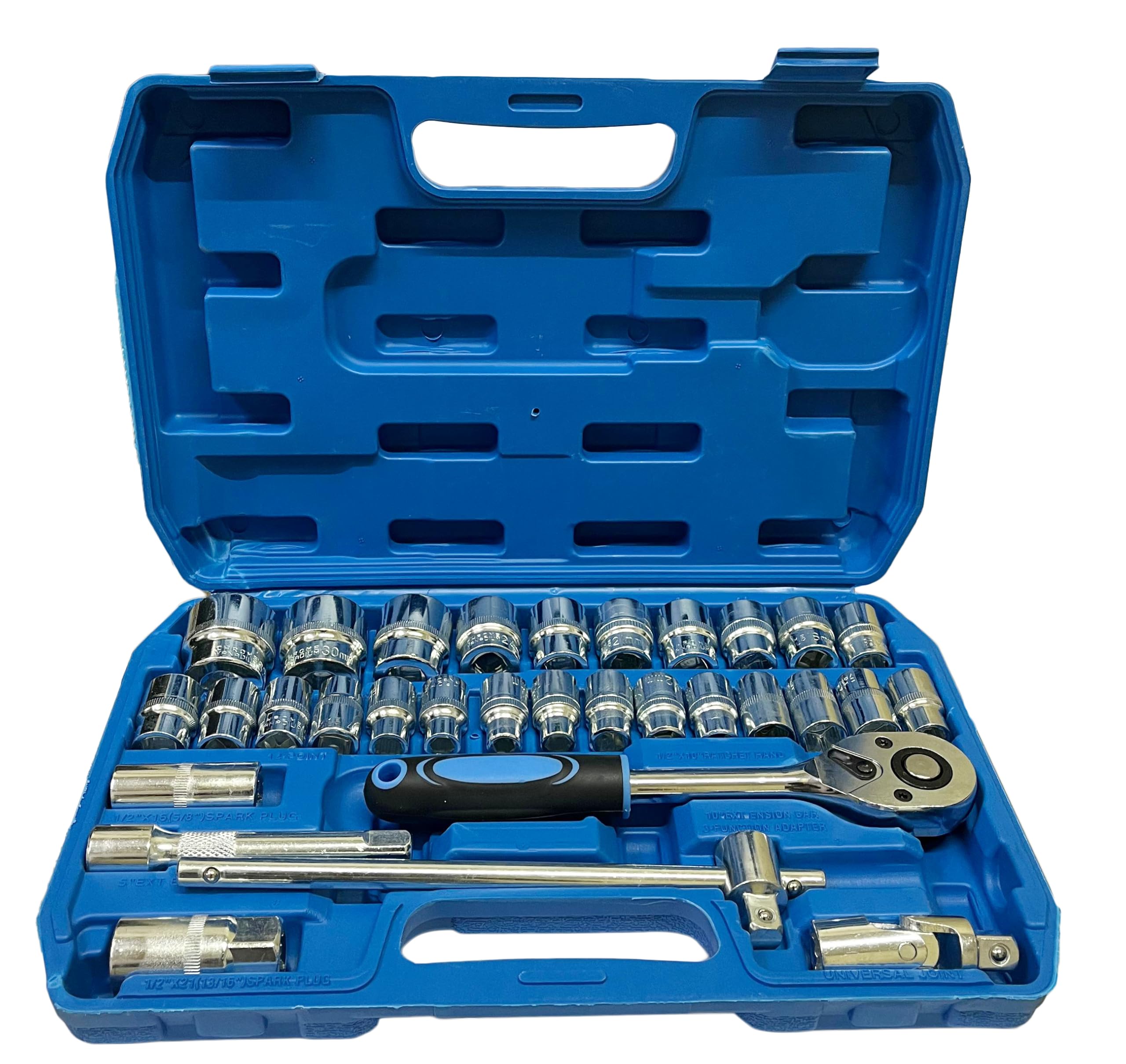 Inditrust 32Pcs 1/2" inch Combinational Ratchet Socket Wrench Spannar Tool Goti Set with Carry Box for Automobiles/Bike/Car Repair Tool Kit Socket Set (Pack of 32) (32pc in Blue box)-image-8