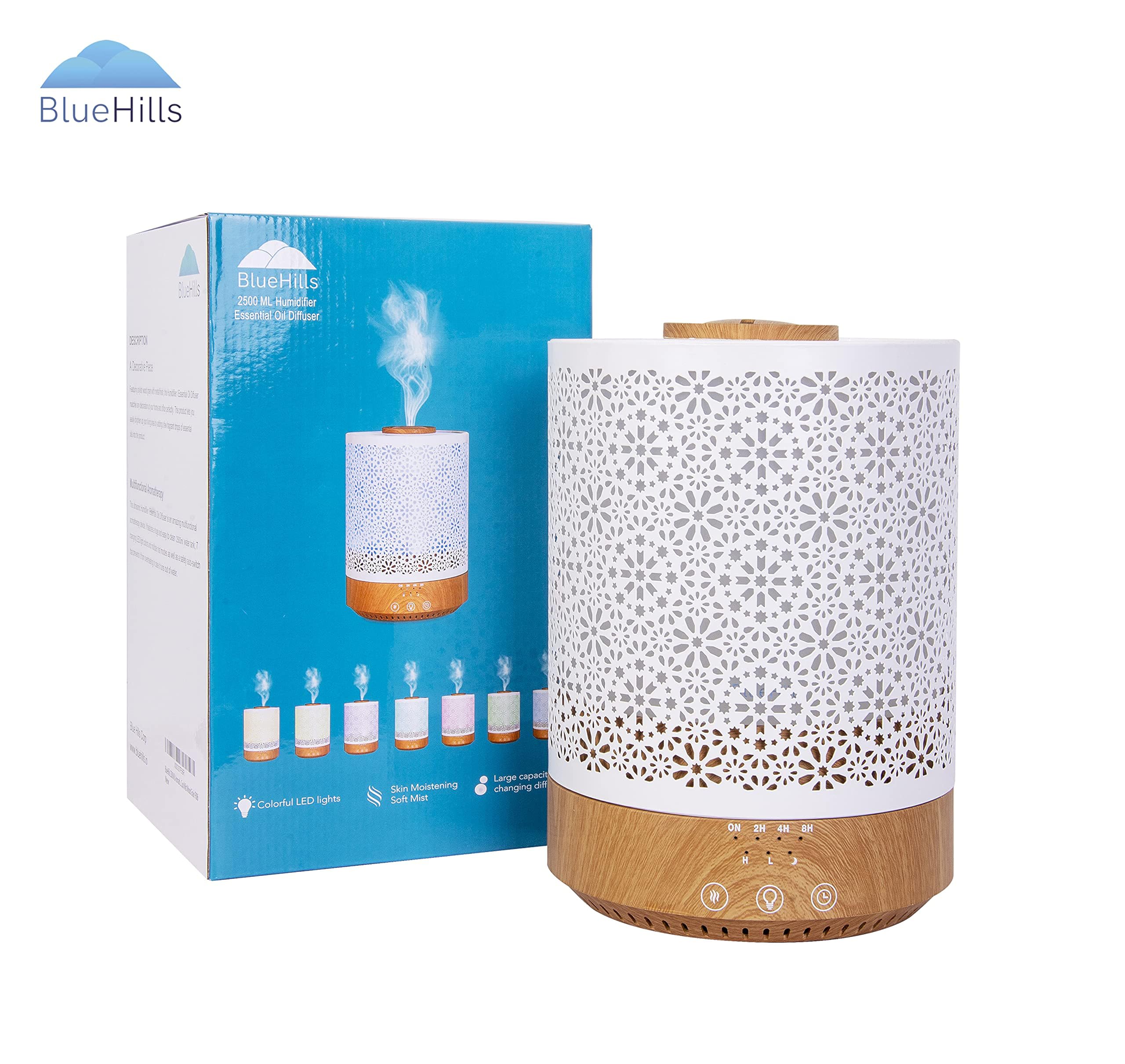 BlueHills - Humidificador de 2500 ml con difusor de aceite esencial, diseño de decoración del hogar para cama grande, baño, niños, sala de estar, luces LED de gran capacidad, aroma ultrasónico, niebla