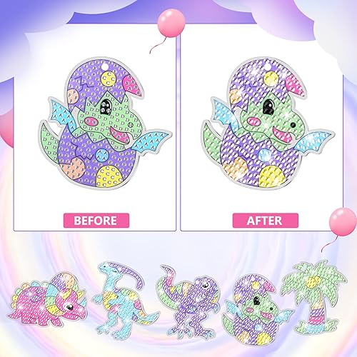 Miniatura 4 de FLAFARY Kits de pintura de diamantes Gemas grandes 5D Llaveros de pintura de diamantes de dinosaurio Artes y manualidades para niños de 6 a 8 12