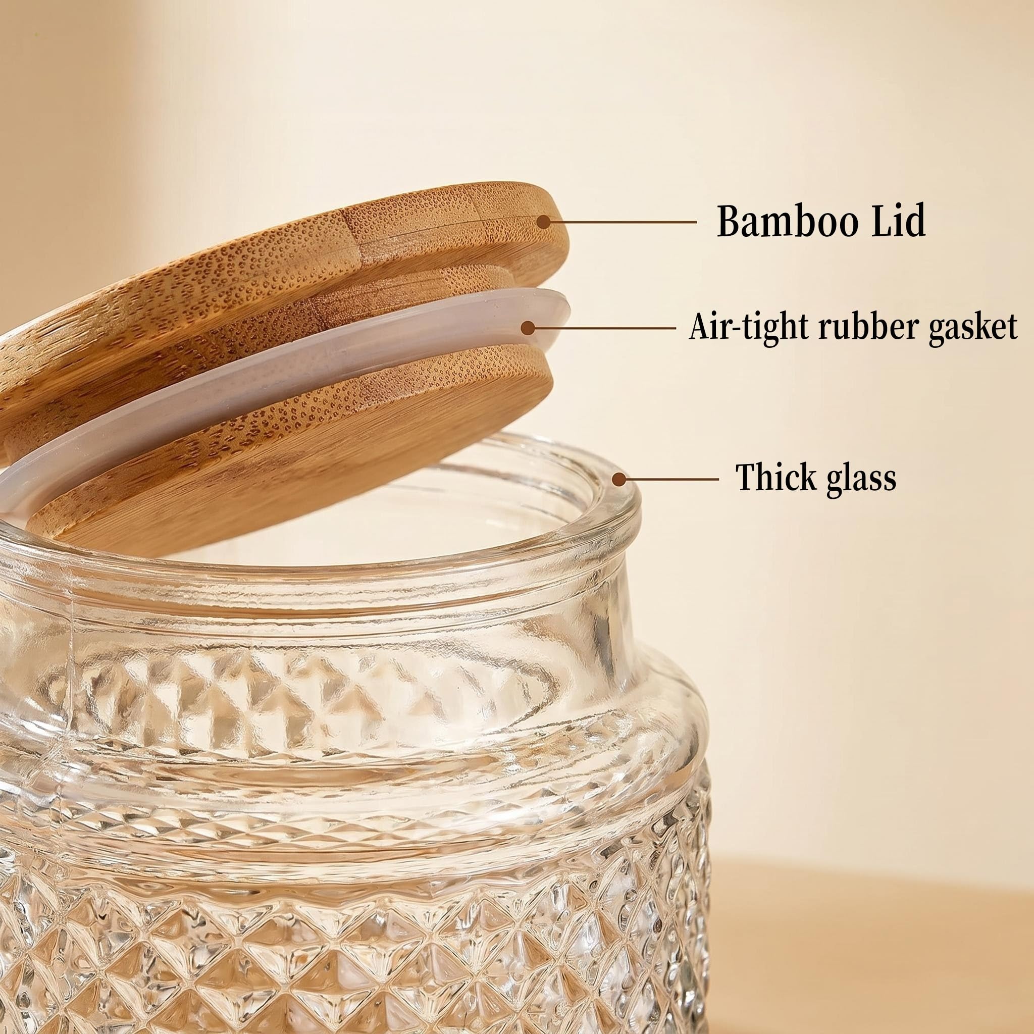 Großes Vorratsglas aus Glas, 2 Stück, 60 ml, Frischhaltedosen aus Glas mit Bambusdeckel, Küchenbehälter, Müslidosen, dekoratives Glas für