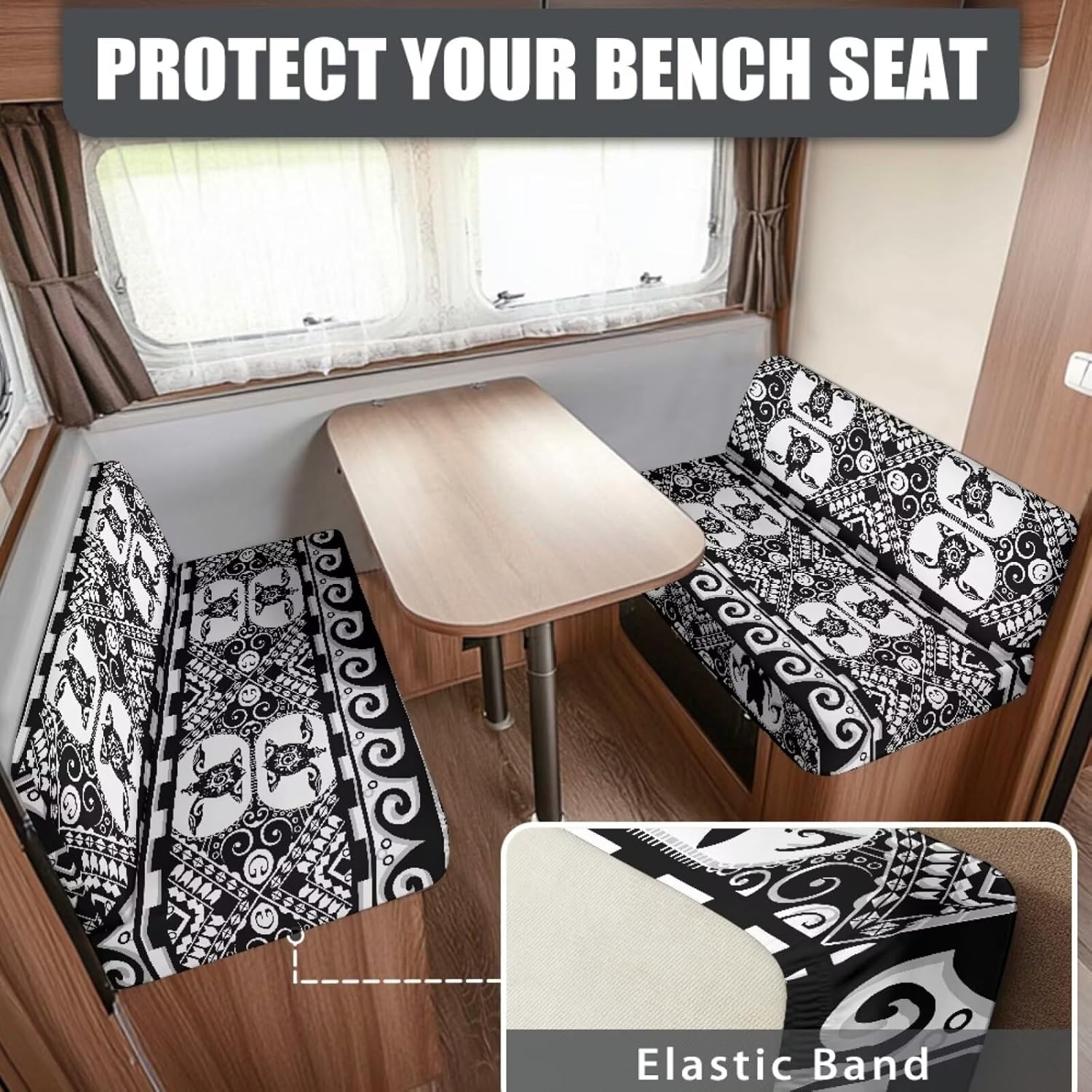Yewatlles Sea Turtle Aztec 2 Sets RV Dinette Cushion Covers Printed Camper Cushion Slipcover Stretch 2 Seat Sofa Chair Cover Furniture Protector for RV Camper Car Bench 2 Sofa Covers