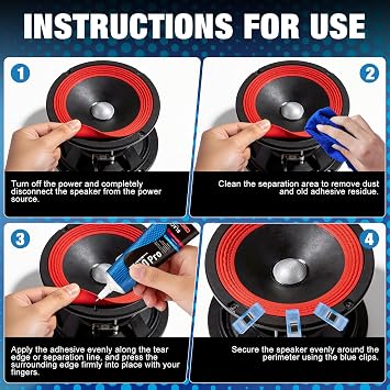 1.86 Oz Speaker Glue, Speaker Repair Glue, Strong Speaker Glues with Blue Clips, Waterproof and Shockproof, Used for Assembling and Repairing Speaker Equipment and Can Bond Variety of Materials