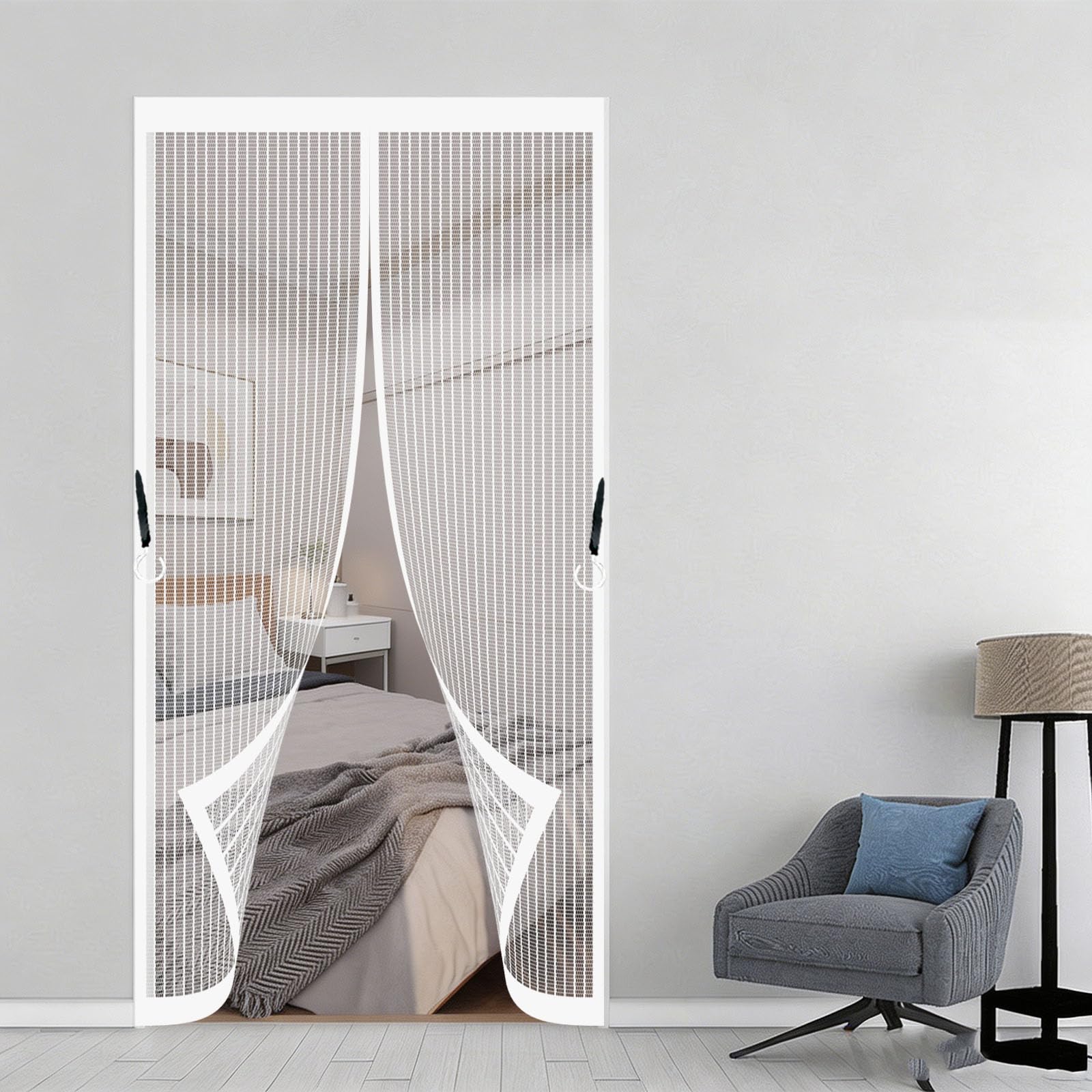 Hokxuan White Heavy Duty Bug Mesh Curtain 104 X 195 Cm Frame Hook & Loop Keep Bugs Out Lets Fresh Air In No Gap Screen Mesh Curtain Fits Door For Patio Doors Balcony Sliding Door,