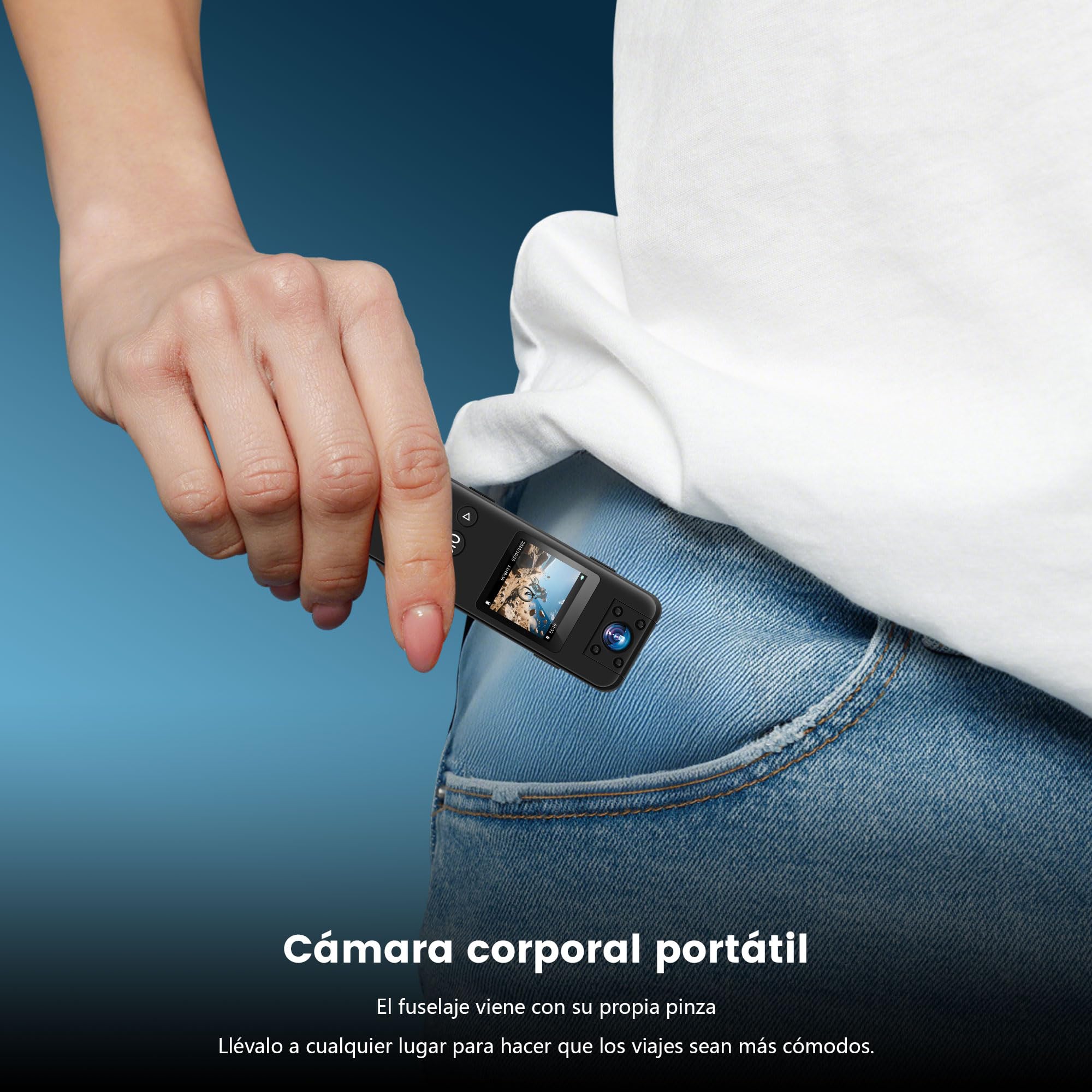 Bodycam, Cámara Corporal 1080P HD con Lente Gran Angular de 120°, Clip Trasero, Visión Nocturna y Detección de Movimiento, Cámara Mini con Objetivo Giratorio 180° para Grabación Diaria