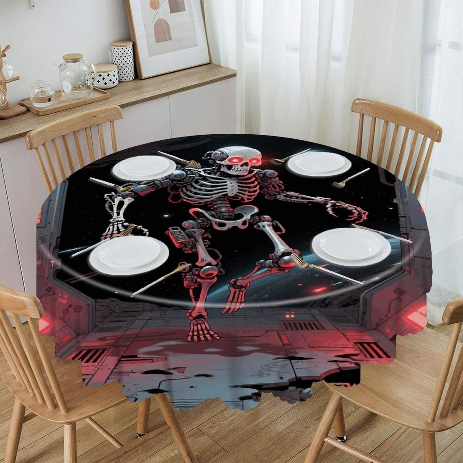 VstaDank Skull Round Tablecloth Wipeable Round Polyester Tablecloth Waterproof Wrinkle Free Indoor and Outdoor Table Cover 60 Inch Decorative Farmhouse Table Cloth for Dining