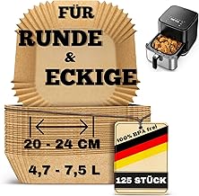 Smart-Planet Baking Paper Airfryer 20 × 20 cm Pack of 100 For Round & Square Baskets 20-24 cm (4-7 L) BPA Free Unbleached Grease Free Non-Stick up to 230°C Fits Cosori Tefal Ninja Philips