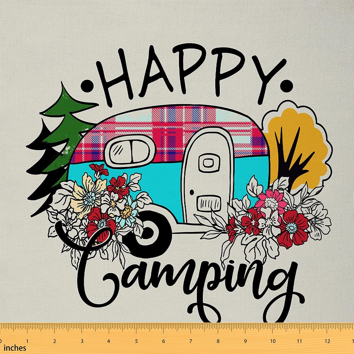 Camping Themed Fabric by The Yard Happy Camping Decorative Fabric,Vehicles Camper