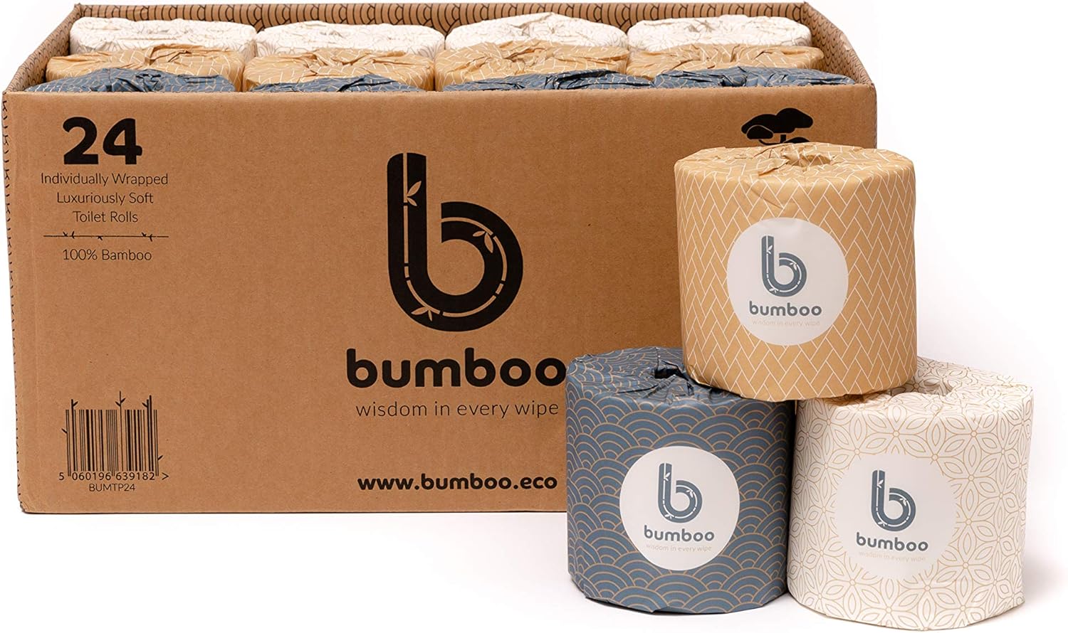 Bumboo Bamboo Toilet Roll 24 Pack Wrapped Toilet Paper 3 ply, 300 Sheets Eco Friendly Toilet