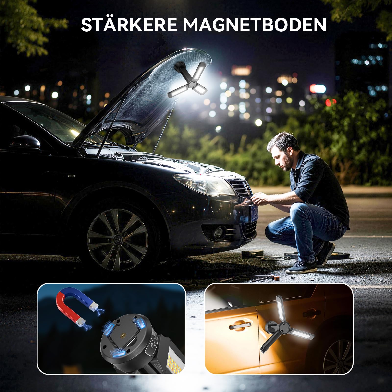 15000mAh Campinglampe Aufladbar mit Fernbedienung, 5000LM LED Baustrahler Akku Dimmbar, 5 Modi, 2,08m Teleskopstativ, LED Arbeitsleuchte Akku Strahler mit Tragetasche für Camping Baustelle Notfälle