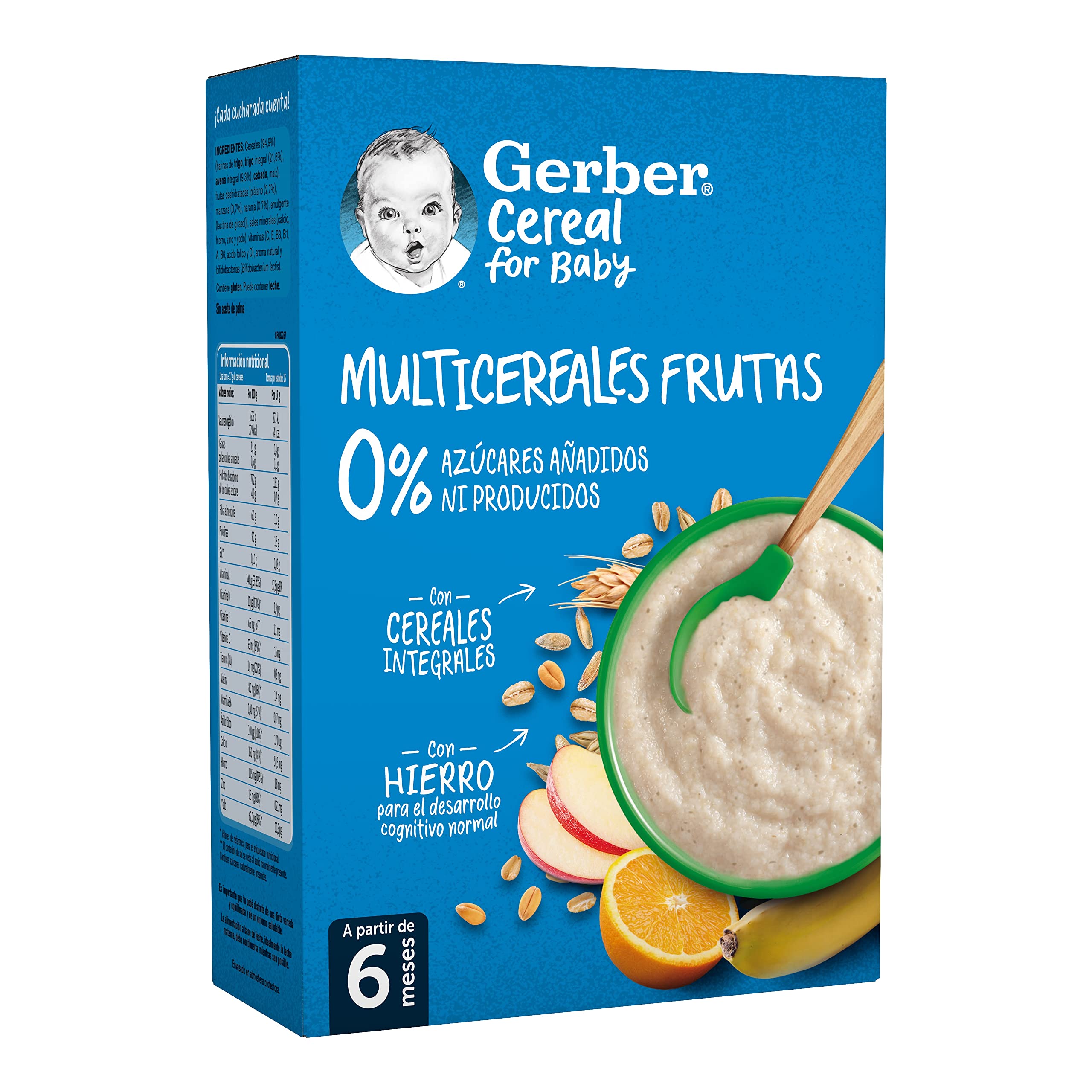 GERBER Multicereales Fruta, Papilla de Cereales para Bebés 6x270g, a partir de 6 meses