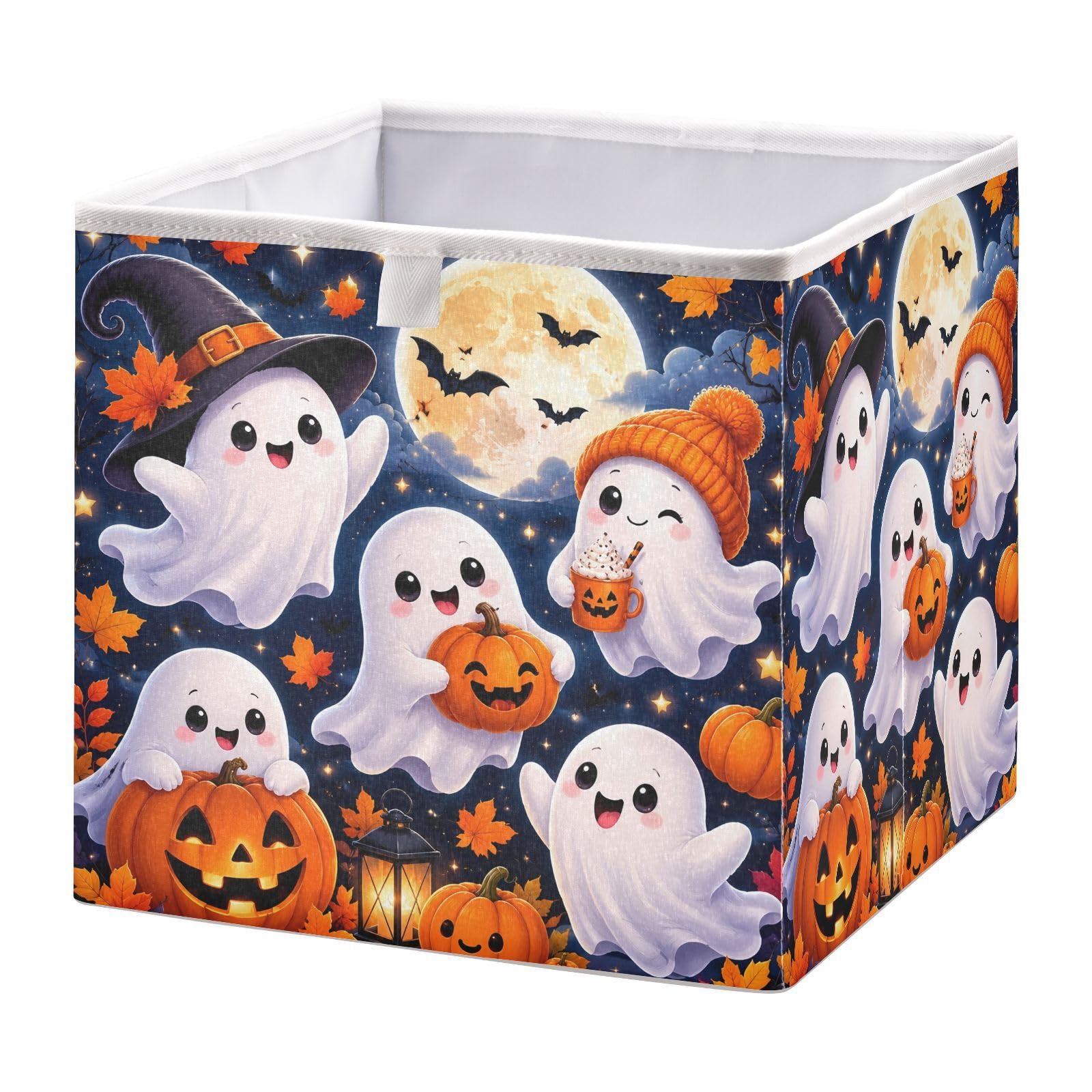 Ewusp Halloween Boo Cube Storage Boxes 28x28 cm Foldable Closet Organiser Bin Holiday Basket Baby Basket for Nursery Bedroom Office