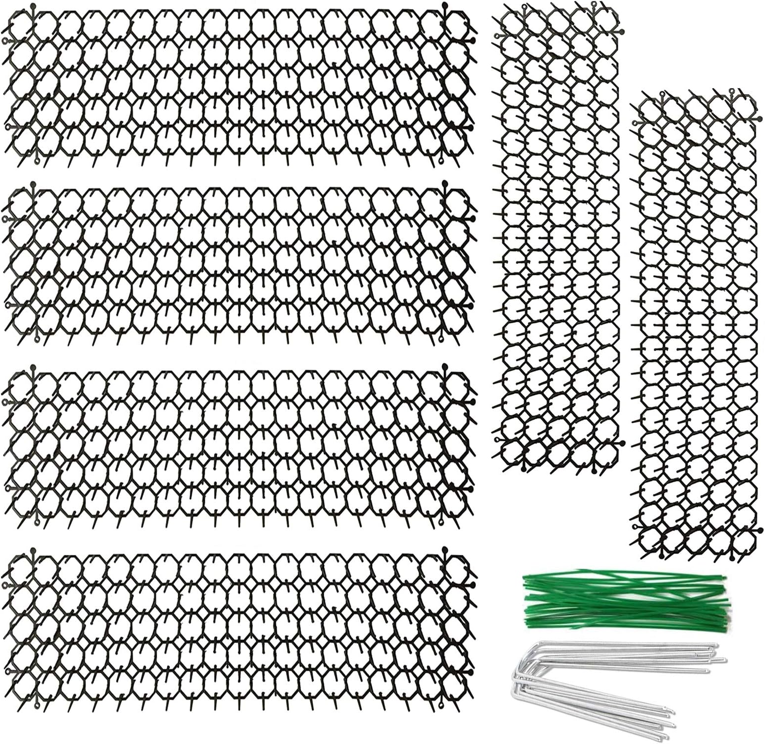 HOPATE 6Pcs Anti Cat Spikes Cat Scat Mat with Spikes Prickle Strip Dig Stopper 12x48CM Animal Spikes Repellent Deterrent Mat for Foxes Outdoor Garden Fence with U-Shaped Garden Pegs and Twist Ties