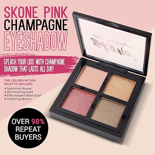 Miniatura 2 de Skone Sombra de ojos color champán rosa, maquillaje de ojos cuádruple, fórmula de lujo cosmética para tonos universalmente favorecedores y