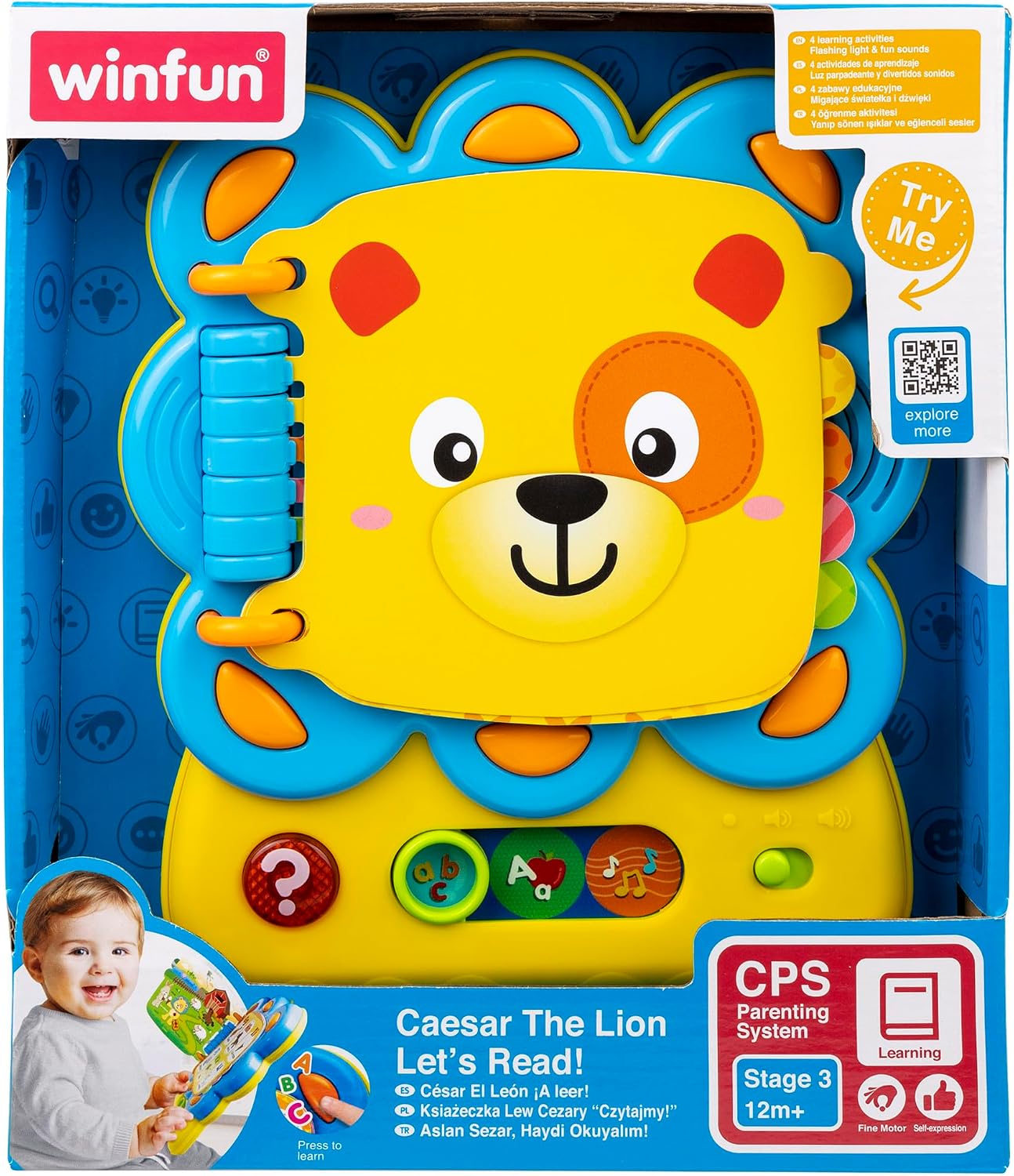 Winfun: Let's Read! Caesar The Lion - Lights & Sounds, Reading Toy, Learning Activities, Motor Training, Music & Sensory, Baby & Toddler Ages 12mo+