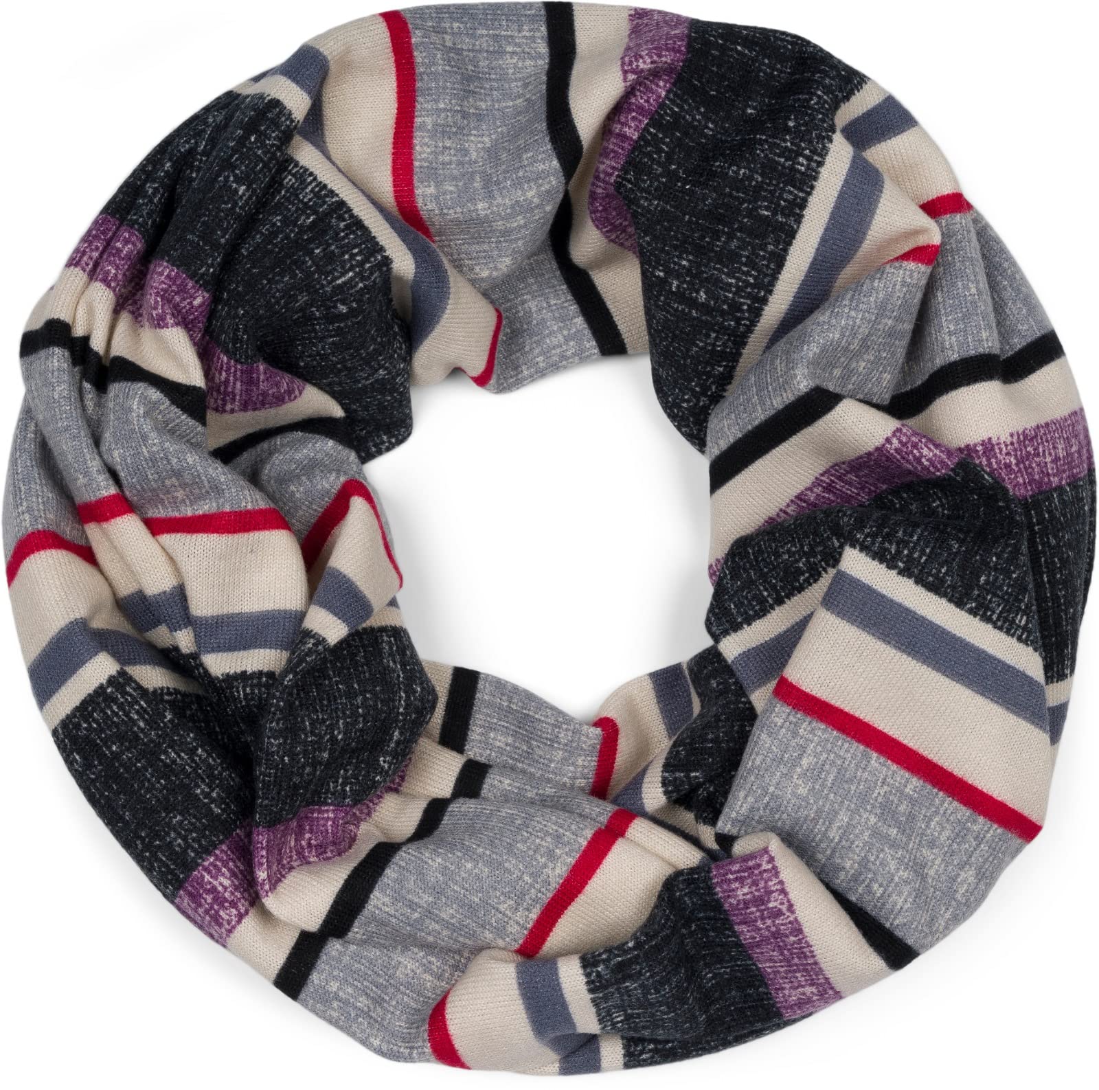 styleBREAKER Unisex Loop Scarf with Colourful Stripe Pattern, Lightweight Tube Scarf Multicoloured Striped, Shawl 01016215, Colour:Violet-grey-beige