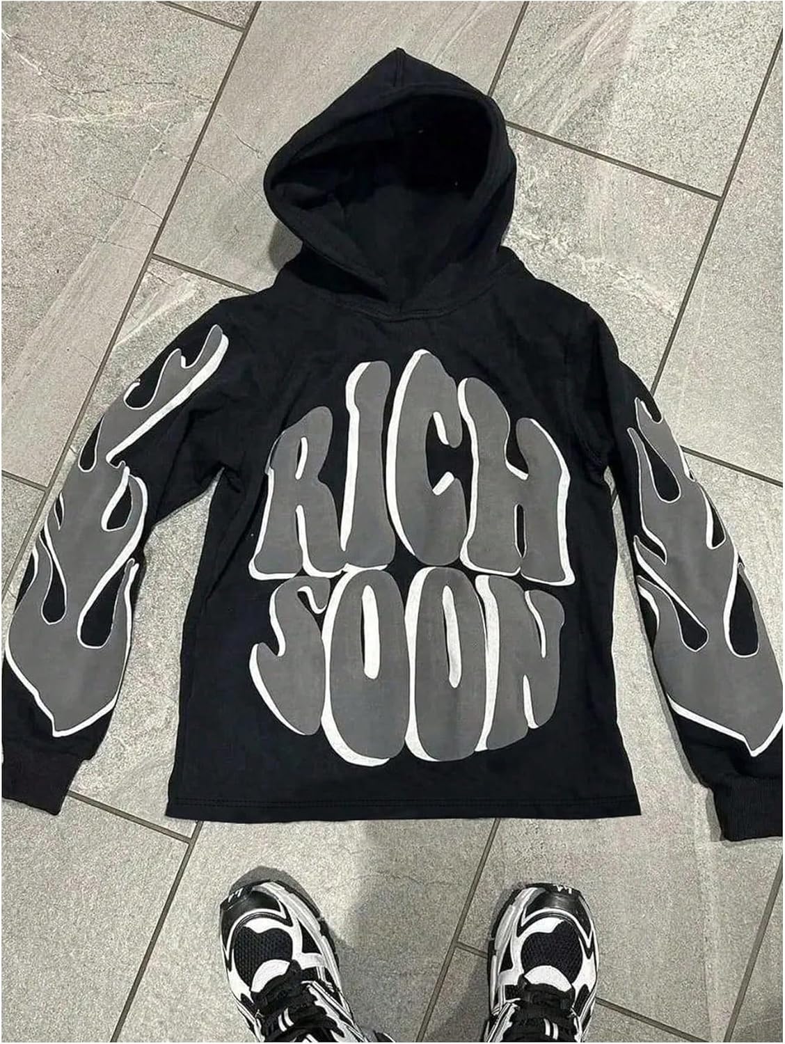 SHENHE Men's Y2k Graphic Print Aesthetic Streetwear Loose Long Sleeve Hoodie Pullover Sweatshirt - Image 3