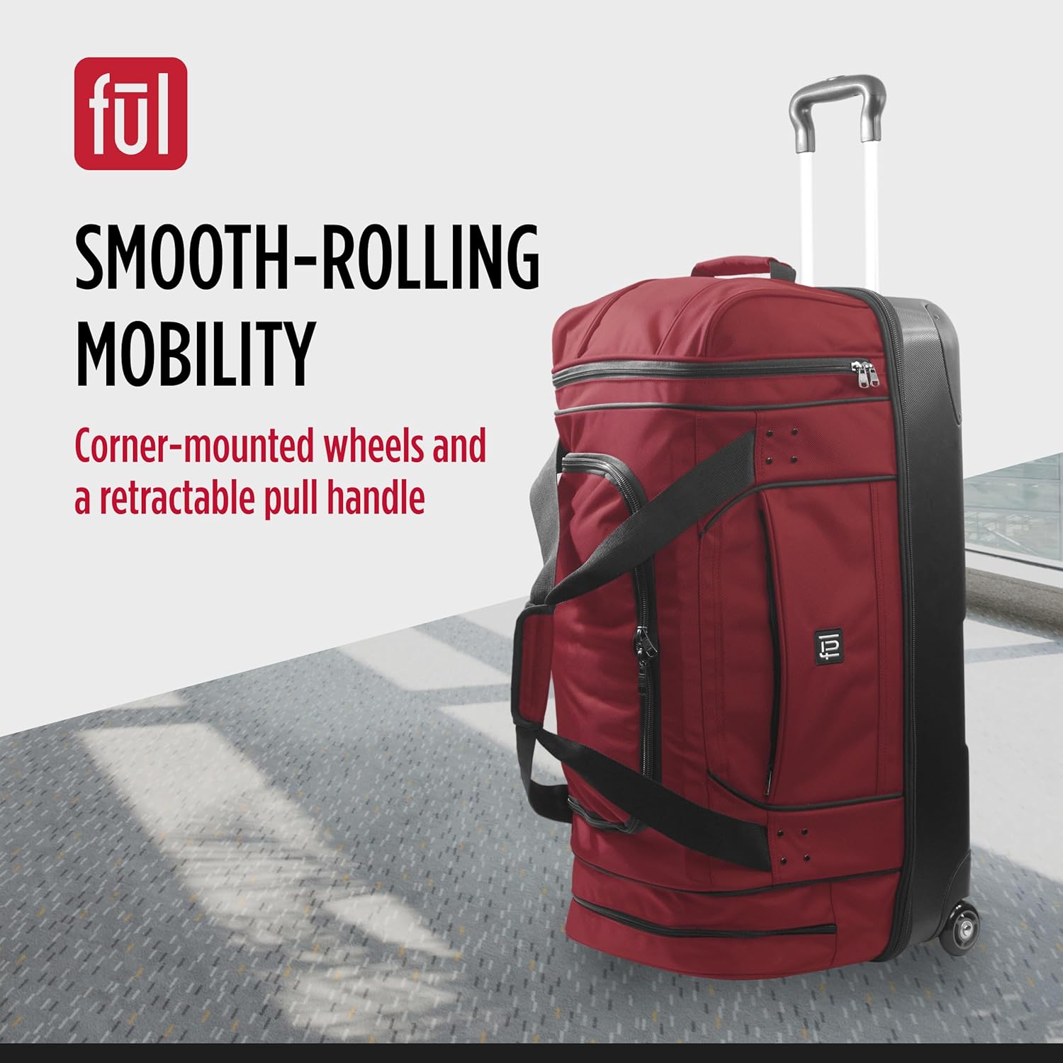 FUL Workhorse 30 Inch Rolling Duffel Bag, Split-Level Checked Travel Luggage with Hardshell Base and Wheels - Image 6