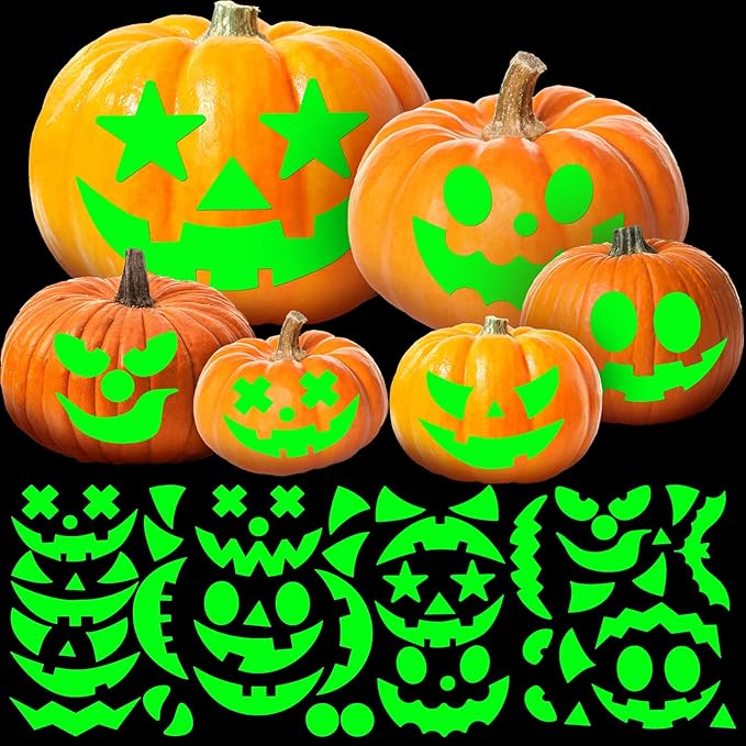 Stickers luminosos calabaza Halloween 17 diseños brillan oscuridad fluorescente verde ninos