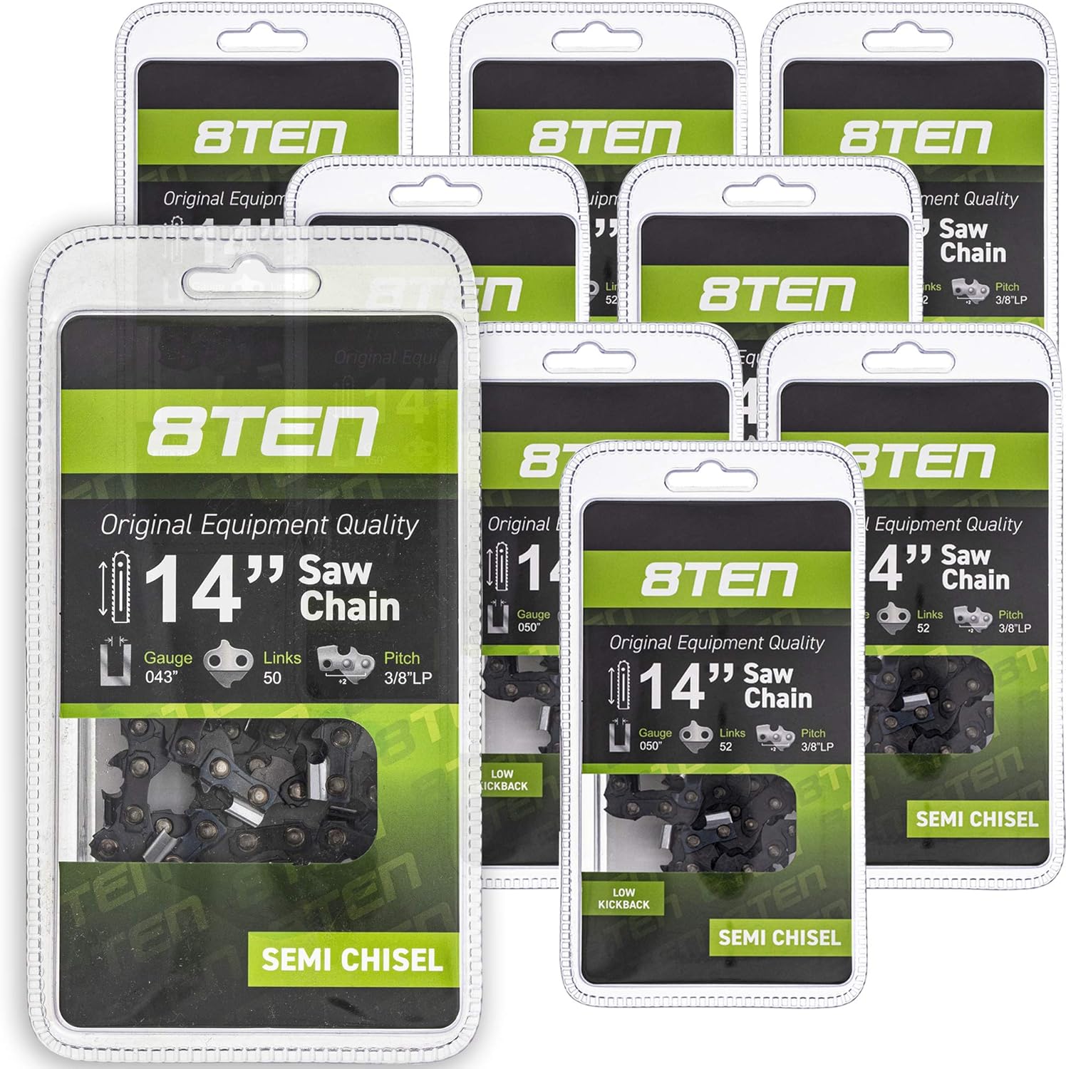 8TEN Chainsaw Chain for Husqvarna 136 137 141 142 240 Echo 501847052 Echo 91PXL52CQ 14 inch .050 3/8 52DL 2 Pack