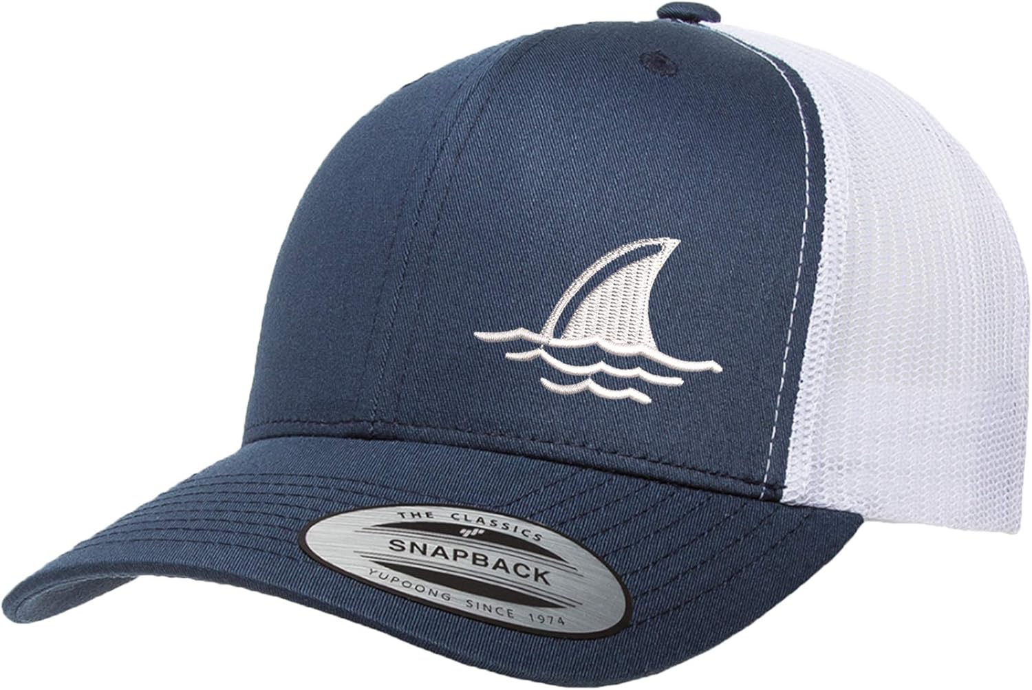 Embroidered Shark Fin Trucker Hat – Mesh Back Snapback Baseball Cap for Men & Women, Ocean Outdoor Style