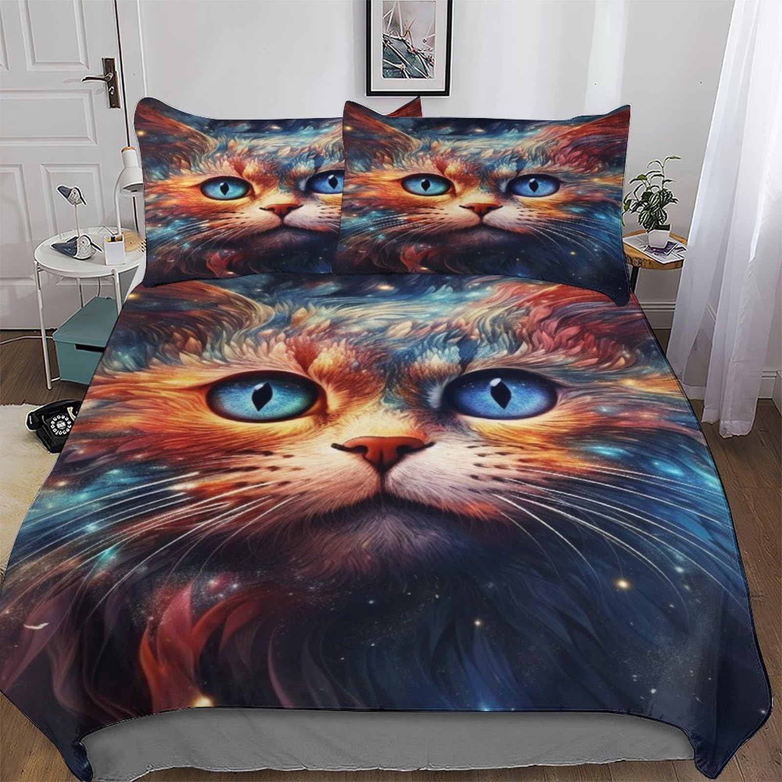 Housse de couette chat microfibre anti-plis, parure de lit facile à laver