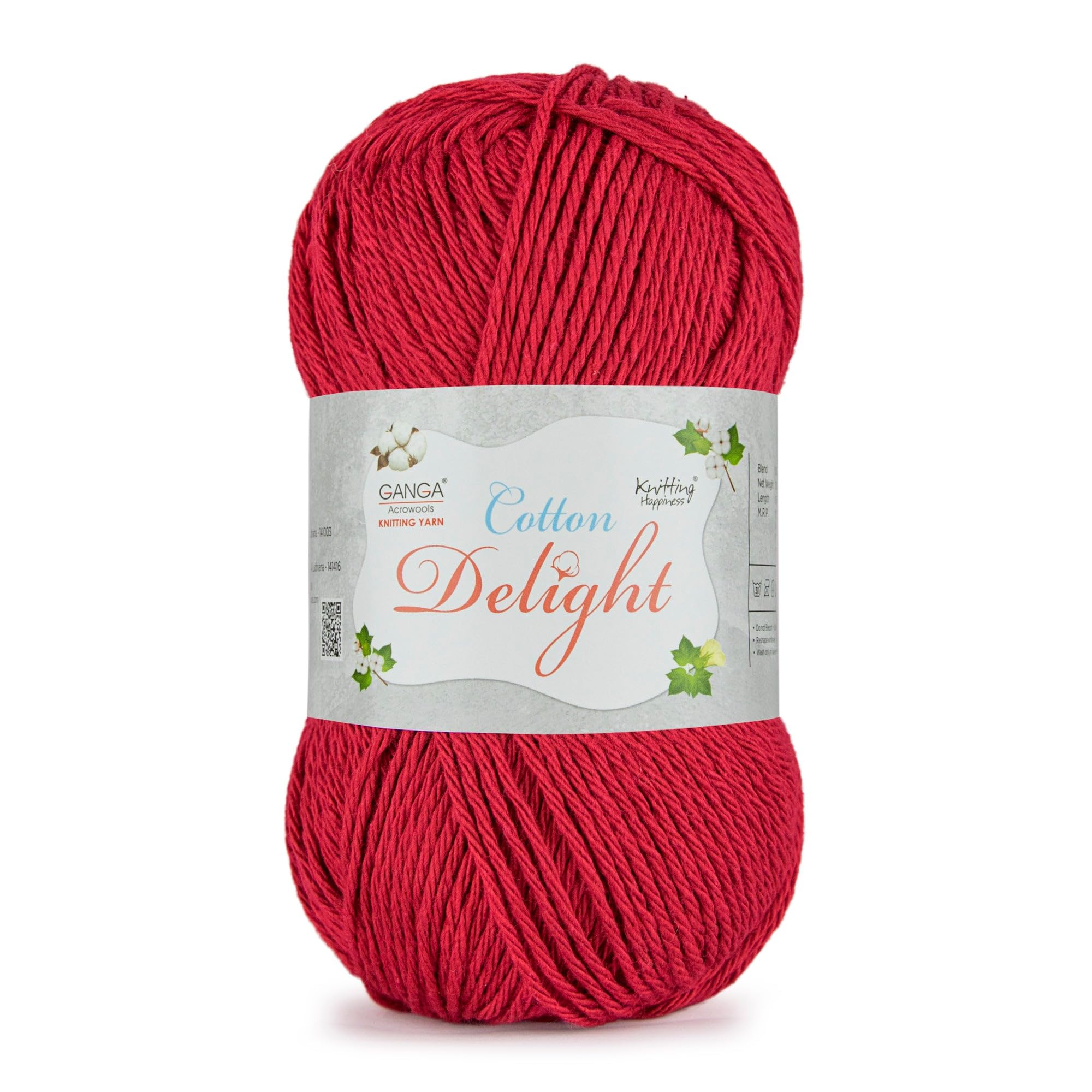 Ganga Acrowools Cotton Delight, Dk Weight Cotton Yarn, Oekotex Class L Certified 100G, 169M (Deep red)