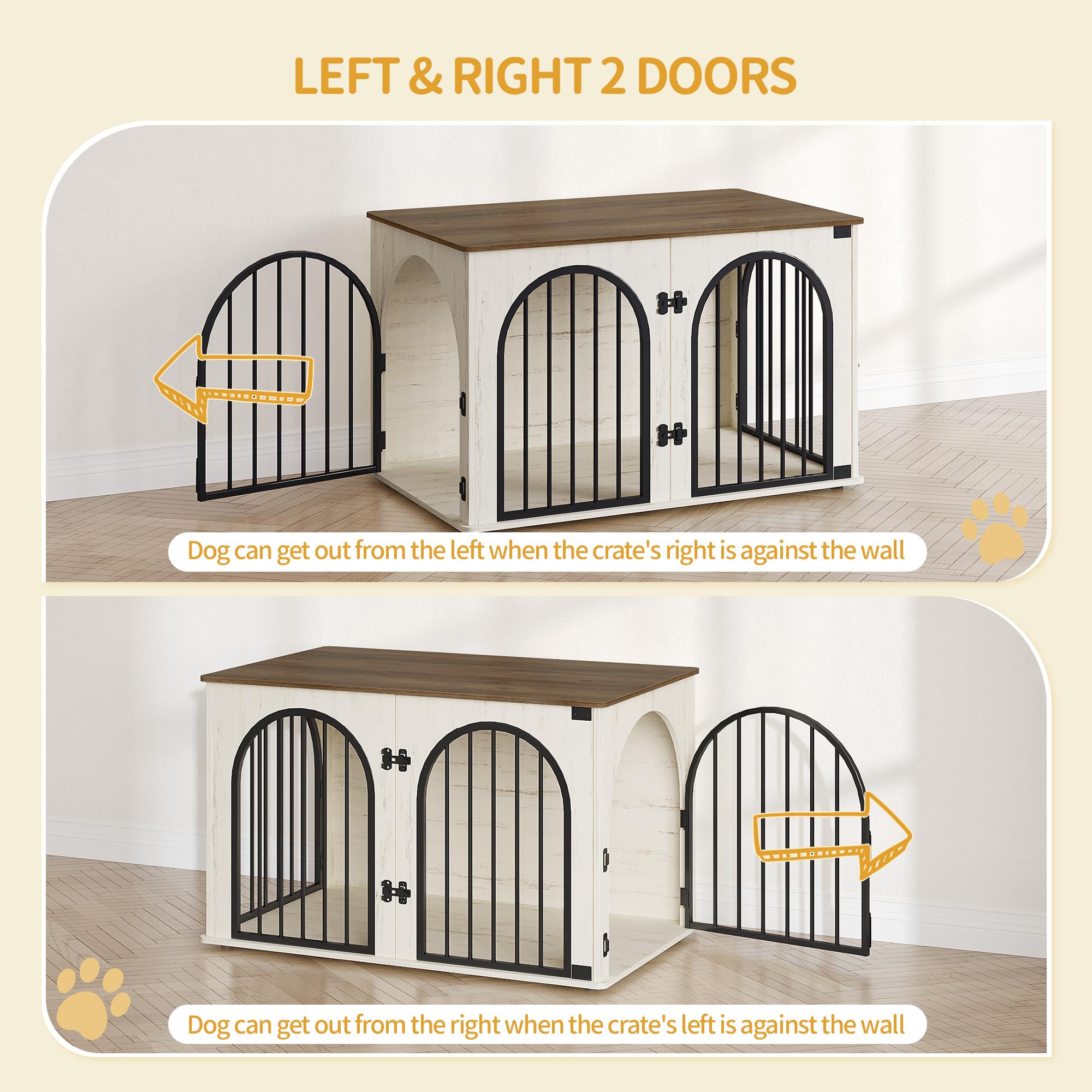 Hzuaneri Hundekäfig Möbel, 100cm Hundebox für Zuhause, 3 Türen, Bogentür, Moderne Hundebox Indoor für Hunde, Beistelltisch, Hundekäfig Hochbelastbar, 100 x 60 x 63 cm, Weiß Braun DFC84114B