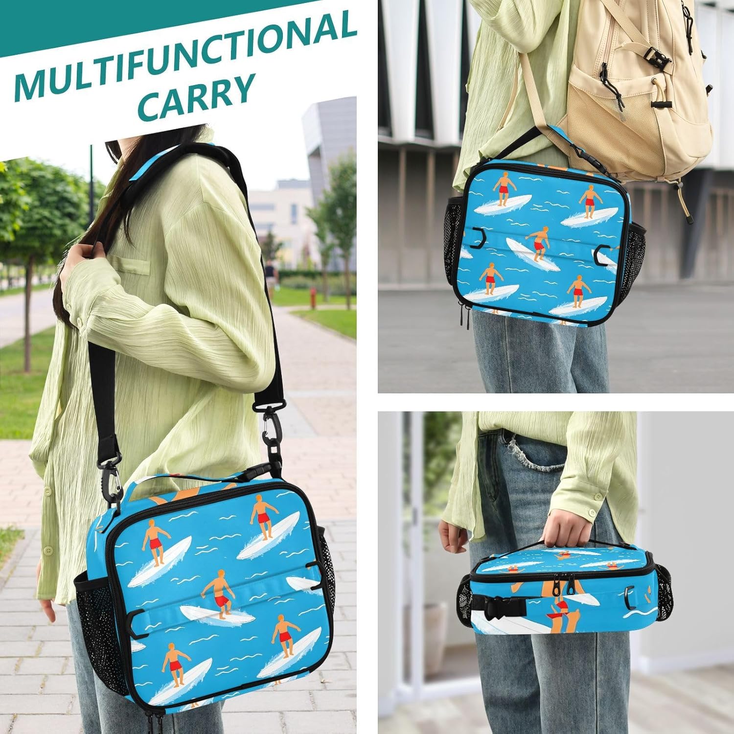 OREZI Surf Lunch Box Reusable Insulated Lunch Bag Women Men Cooler Tote Bag for Kids Boys Girls School Office Picnic