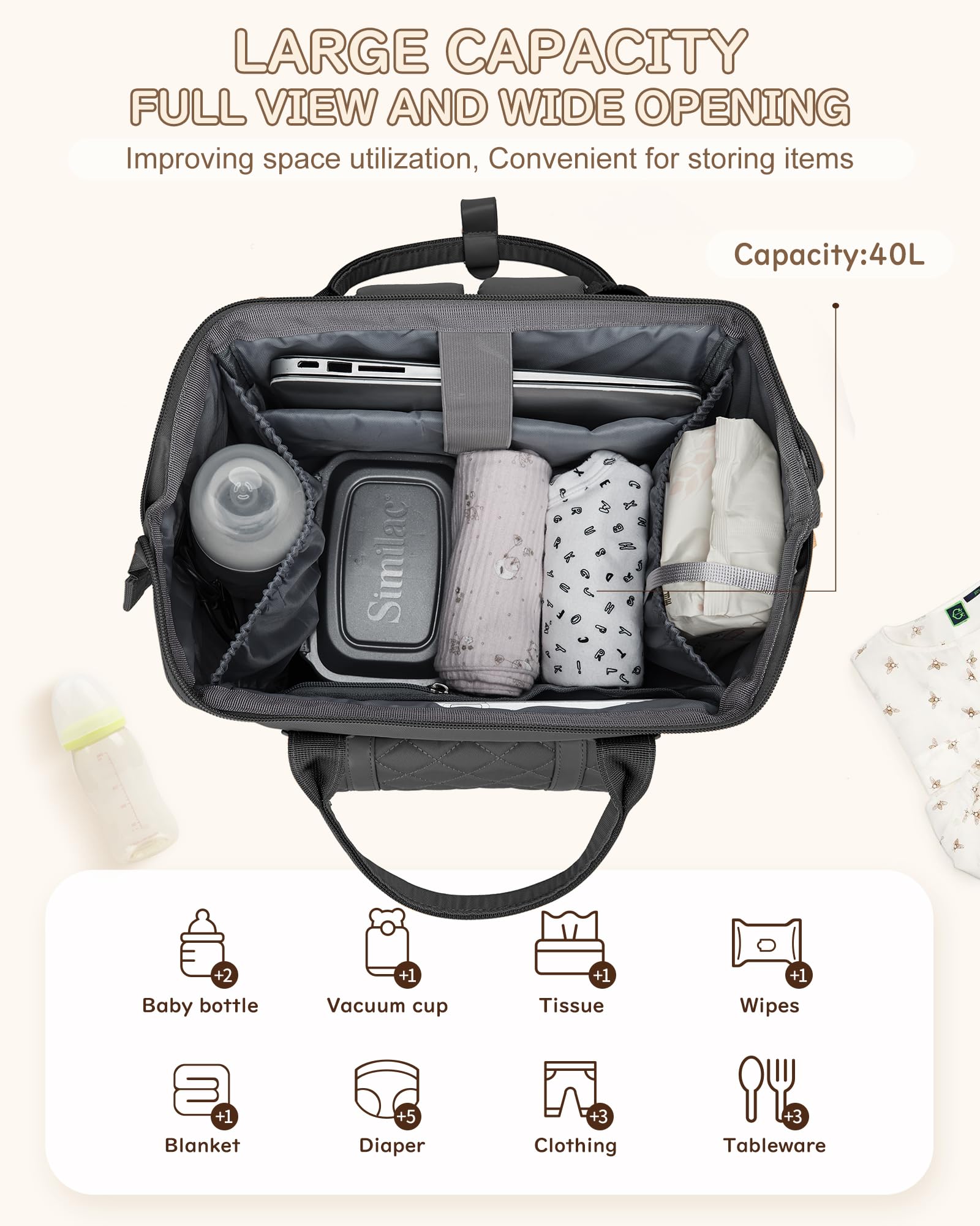 BOXSAM Zaino Mamma, Zaino Fasciatoio Mamma Multifunzione Impermeabile, Zaino cambio Neonato Grande Capacità, Zaino Passeggino Universale