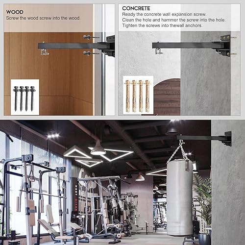 Miniatura 8 de Soporte de pared para bolsas pesadas, soporte para saco de boxeo resistente, soporte de pared ajustable para bolsa de boxeo resistente para el hogar