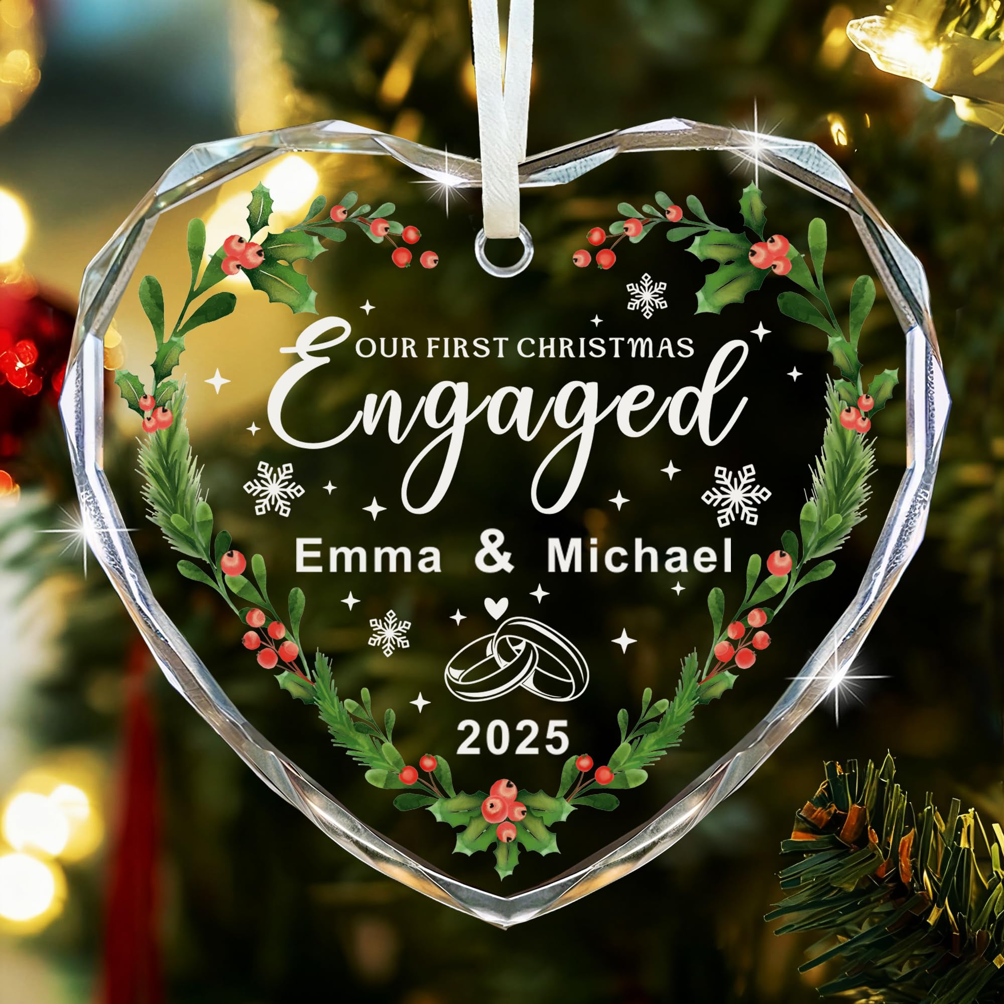 EDSG Personalised First Christmas Engaged 2025, Personalised Christmas Bauble, 1st Engagement Bauble, Custom Acrylic Xmas Tree Decorations Gifts for Engaged(Design 4, Heart)