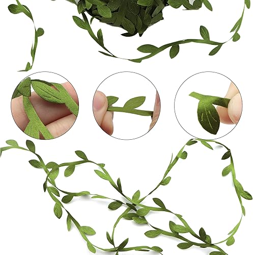 Miniatura 4 de Cinta con hojas de olivo, lentejuelas y piel de 20 yardas, para bricolaje, decoración