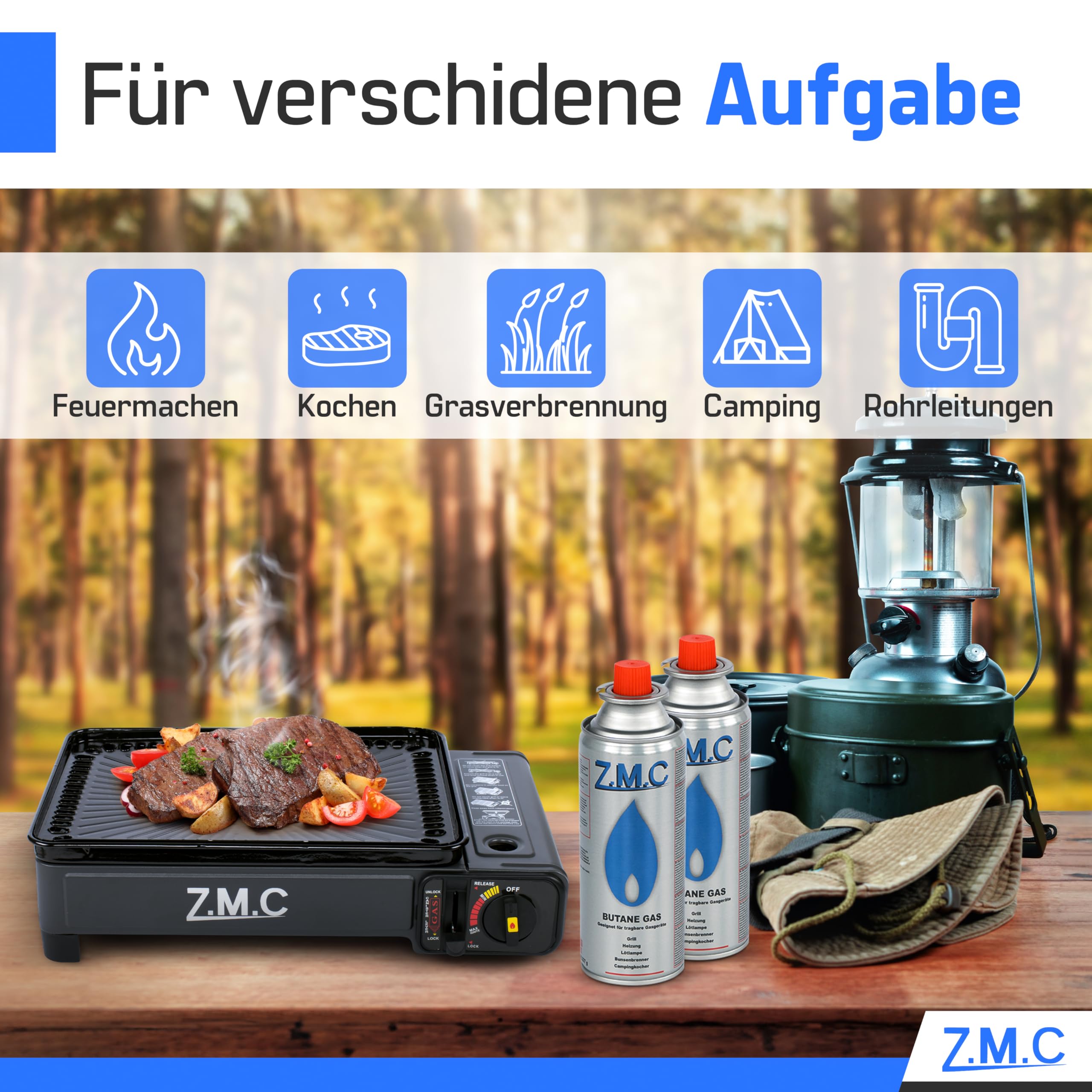 Z.M.C 28x Gaskartuschen 227g Butan Typ MSF-1a | Ventilkartusche mit Bajonettanschluss EN417 | für Campingkocher, Gasheizung, Gasbrenner, Unkrautbrenner & Lötbrenner | Vorratspack