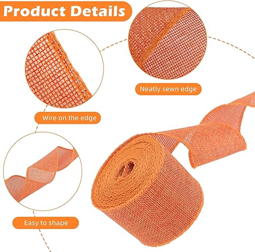 Miniatura 3 de WILLBOND 8 rollos de cinta de arpillera de otoño de 44 yardas naranjachocolateverde militaramarillo claro de 2.4 pulgadas, 1 pulgada, cinta de