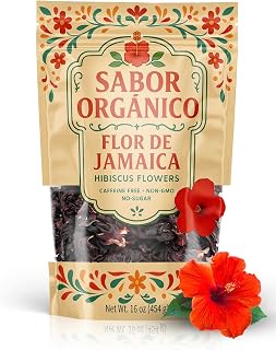 1lb Whole Dried Hibiscus Flowers (Flor de Jamaica) for Hibiscus Tea & Mexican Agua Fresca | Natural, Non-GMO, No Preservatives | Resealable Stand-Up Pouch by Sabor Orgánico
