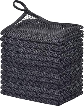 Premium Mesh Dish Cloths for Kitchen, Quick Drying Kitchen Dish Washing Net and Scrubber, Order-Free Dish Rags for Washing Dishes Black 12X12 12 Pack