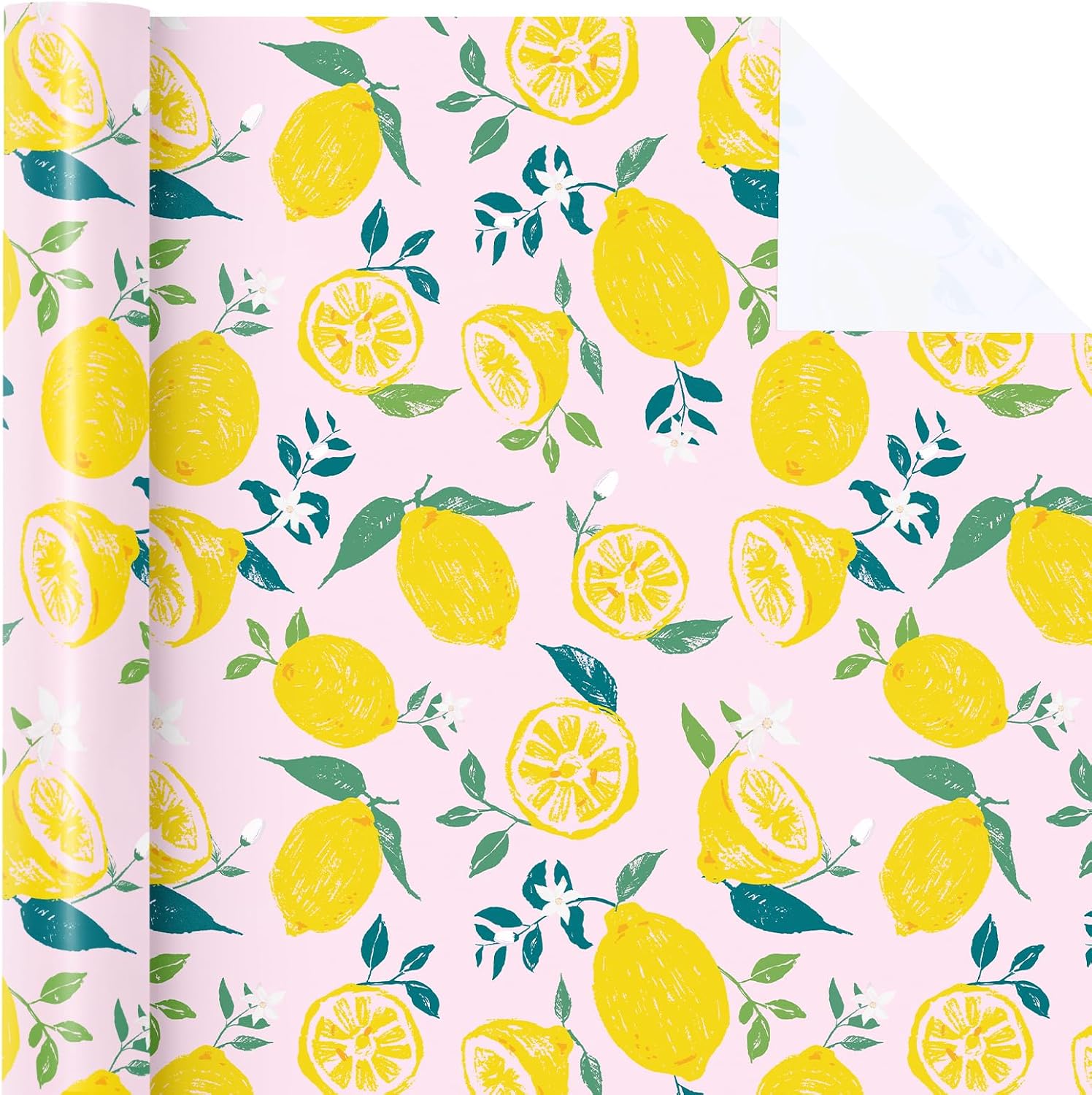 WRAPAHOLIC Lemon Wrapping Paper Roll - Mini Roll - 17 Inch x 9.8 Feet - Lemon and Leaves Design, Perfect for Birthday, Wedding, Bridal Shower