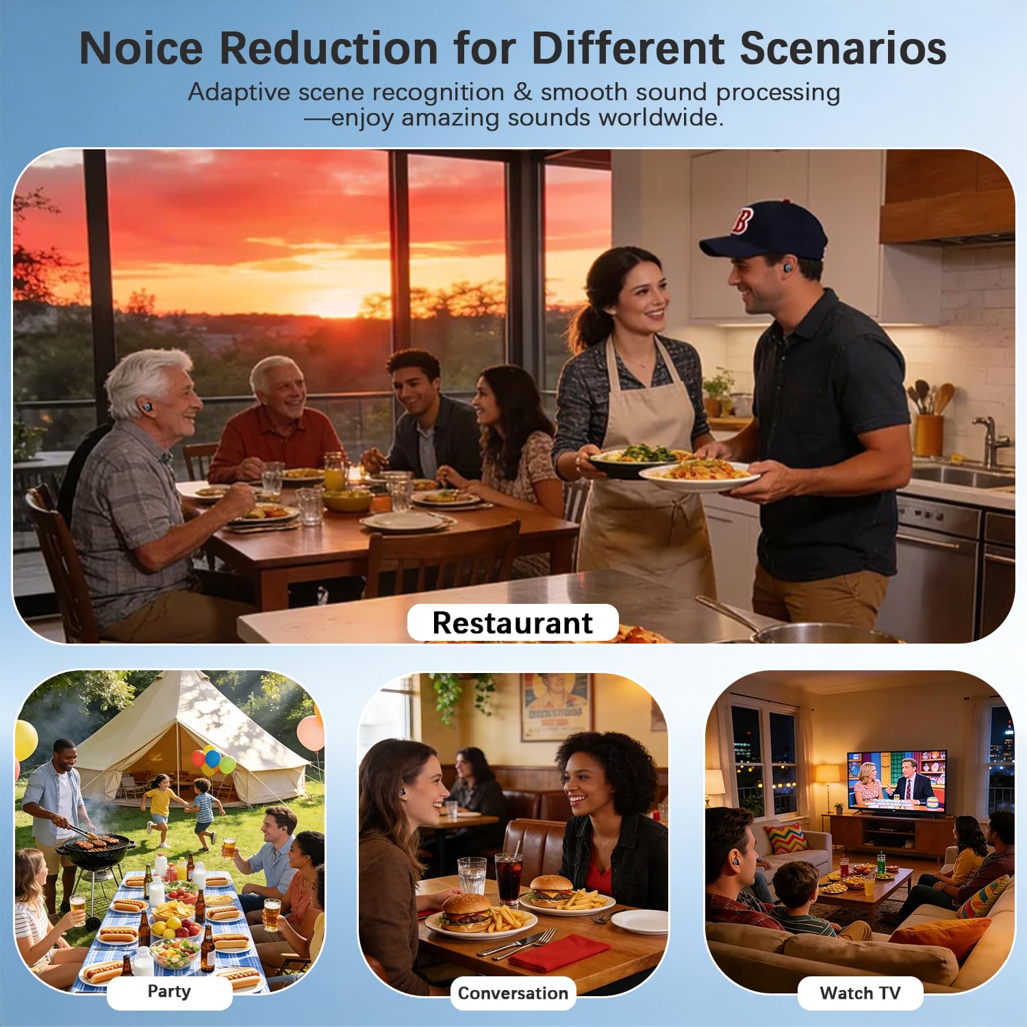 OTC Hearing Aids for Seniors & Adults, Rechargeable Hearing Amplifier with Noise Cancelling, 100+ Hours Battery Life, Easy Operate Control, Comfort & Invisible In-Ear Design