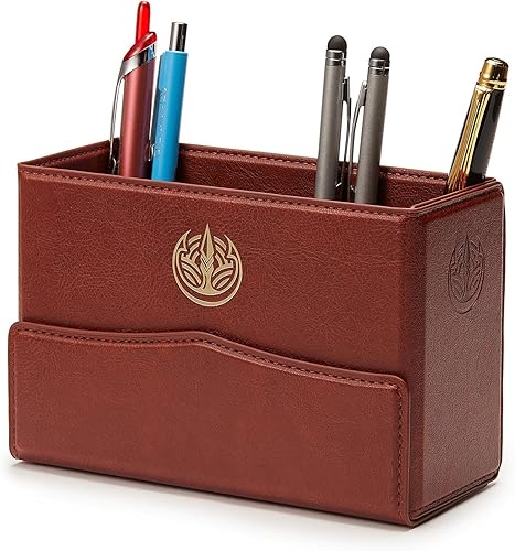 Miniatura 9 de OARIE Portalápices vintage, taza de piel sintética, totalmente de piel sintética, marrón clásico (cuadrado)