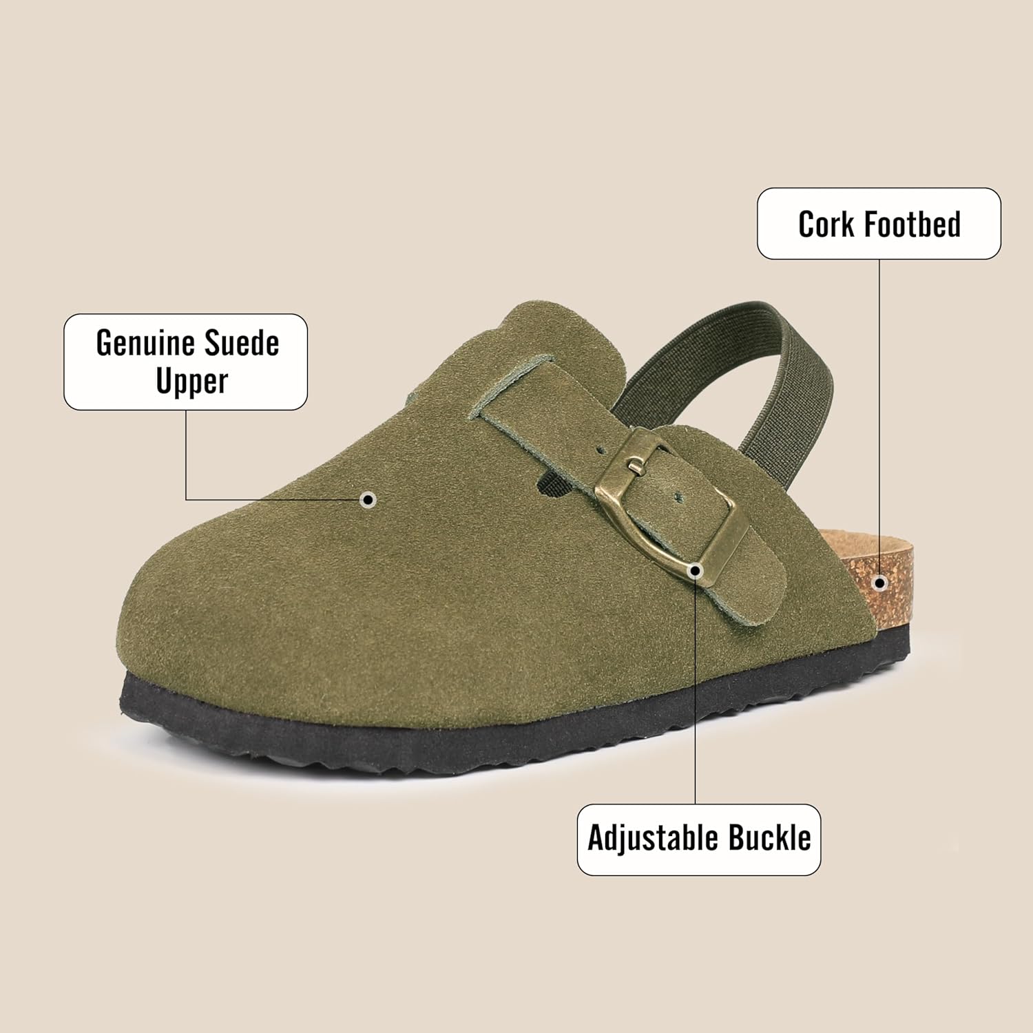 FANTURE Kids Suede Clogs Toddler Clogs Boys Girls Cork Footbed Sandals Adjustable Buckle Mules Kid Slippers Flat Shoes - Image 3