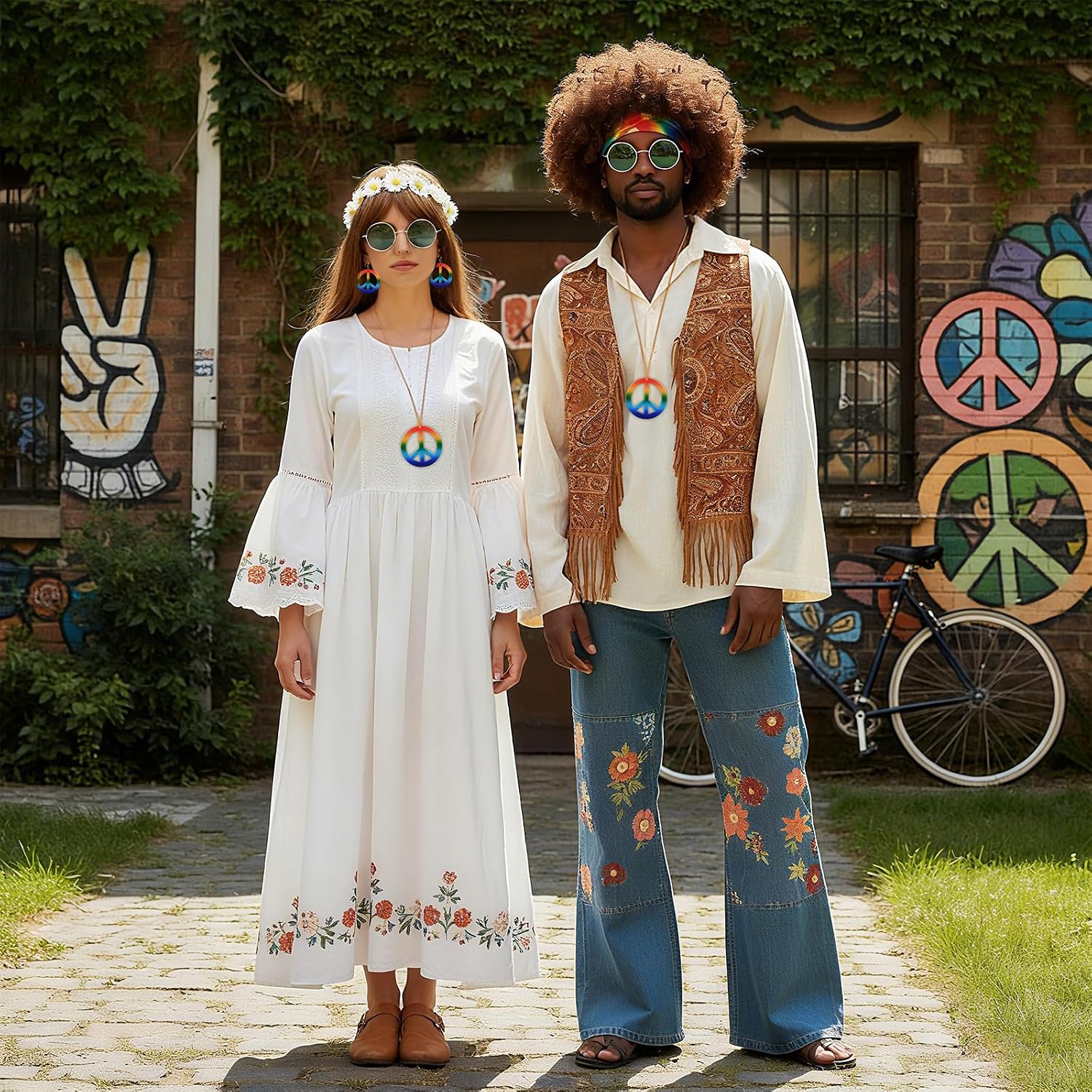 Norme 9 Pcs Hippie Costume Accessories Set for Women Men image 5