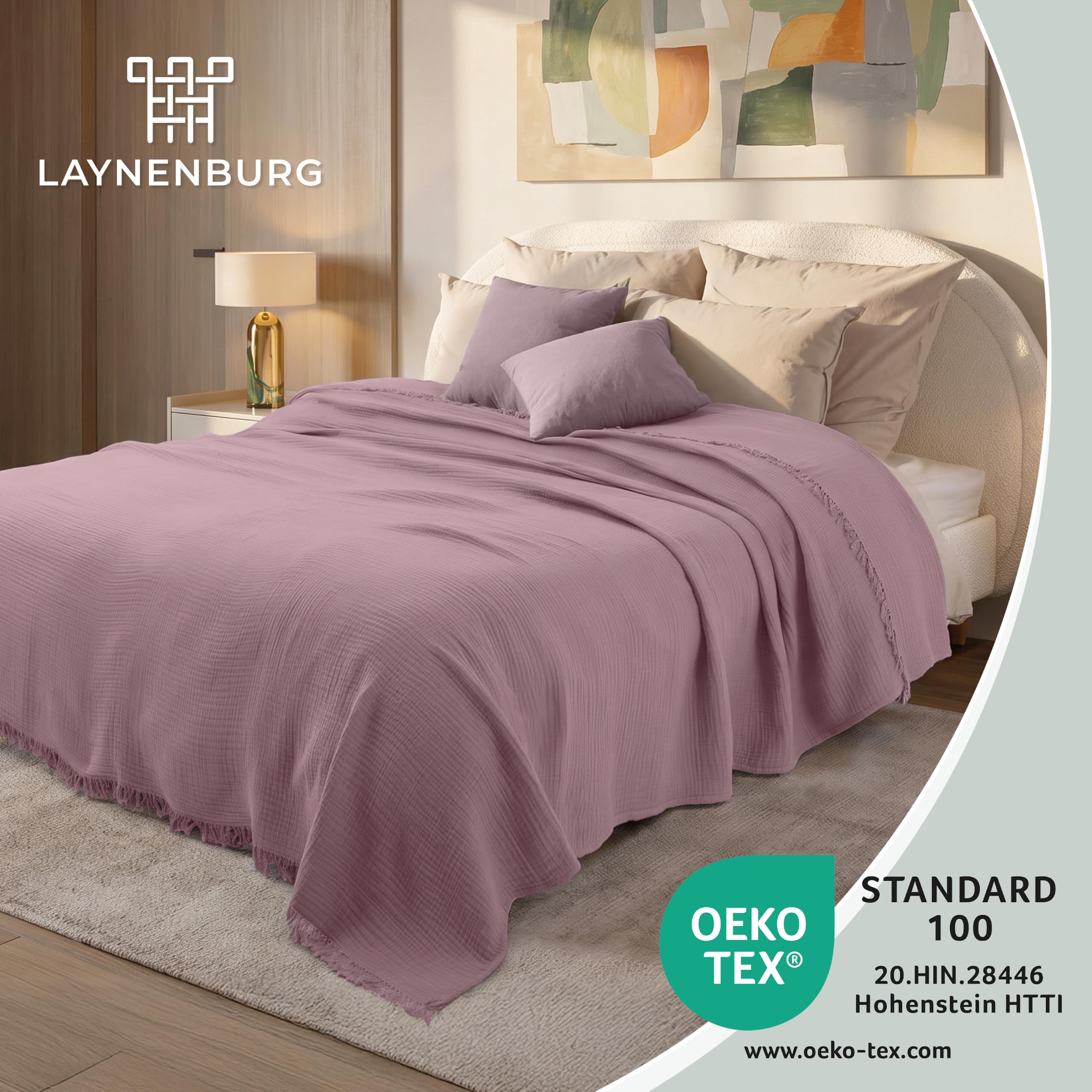 LAYNENBURG Couverture en Mousseline 100% Coton avec Franges