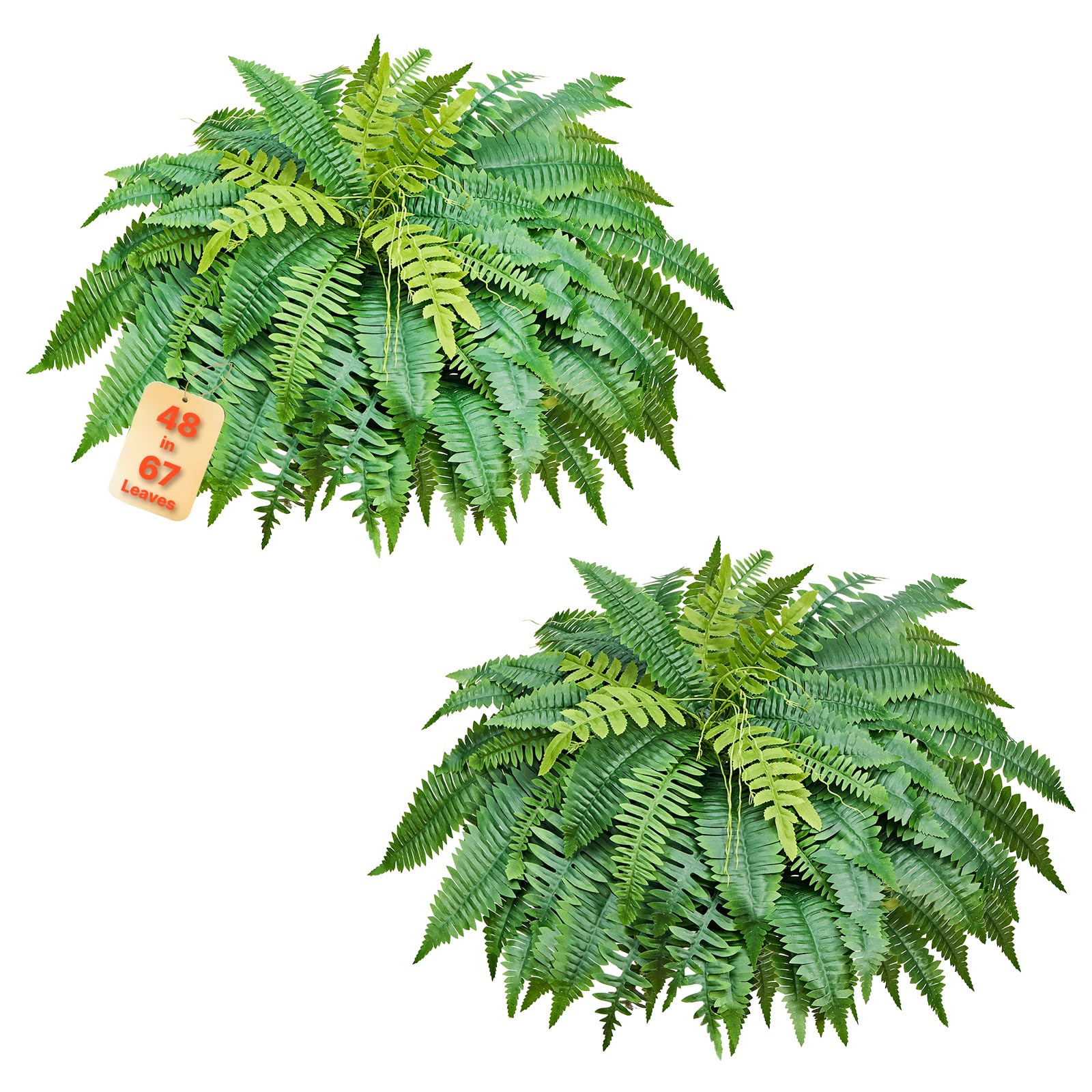 VEVOR Fougère Artificielle 1219 mm, Fougère de Boston Artificielle 67 Frondes, Plante Artificielle en Soie et LDPE pour Décoration Intérieur Extérieur, Maison, Porche, Jardin, Bureau, Salon, Lot de 2
