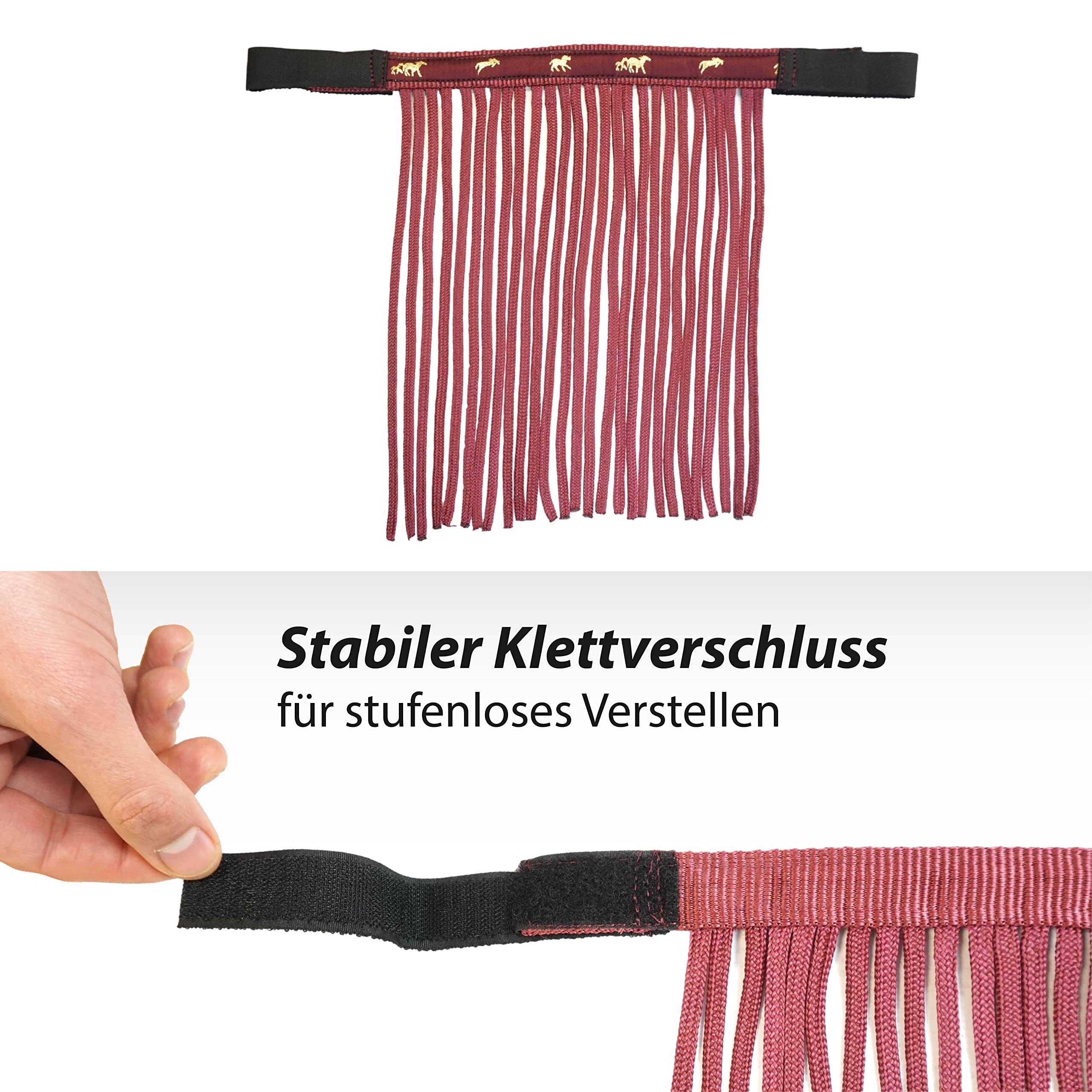 Cavezza per cavalli con maglia di guida e frangia per mosche, cavezza con maglia – Cavezza Pony Shetty Cob Full Kb (pony, bordeaux)