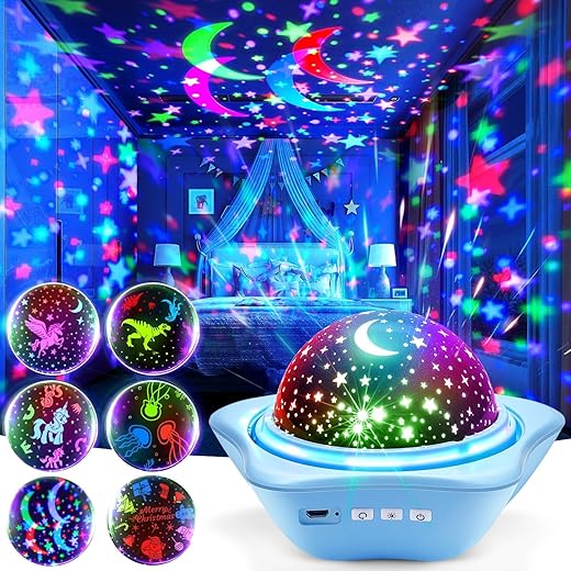 One Fire Night Light for Kids, 96 Lighting Modes Star Lights for Bedroom, 360° Rotating+6 Films Baby Night Light Projector Light, Rechargeable Kids Night Lights for Bedroom,Kids Gifts&Kids Room Decor