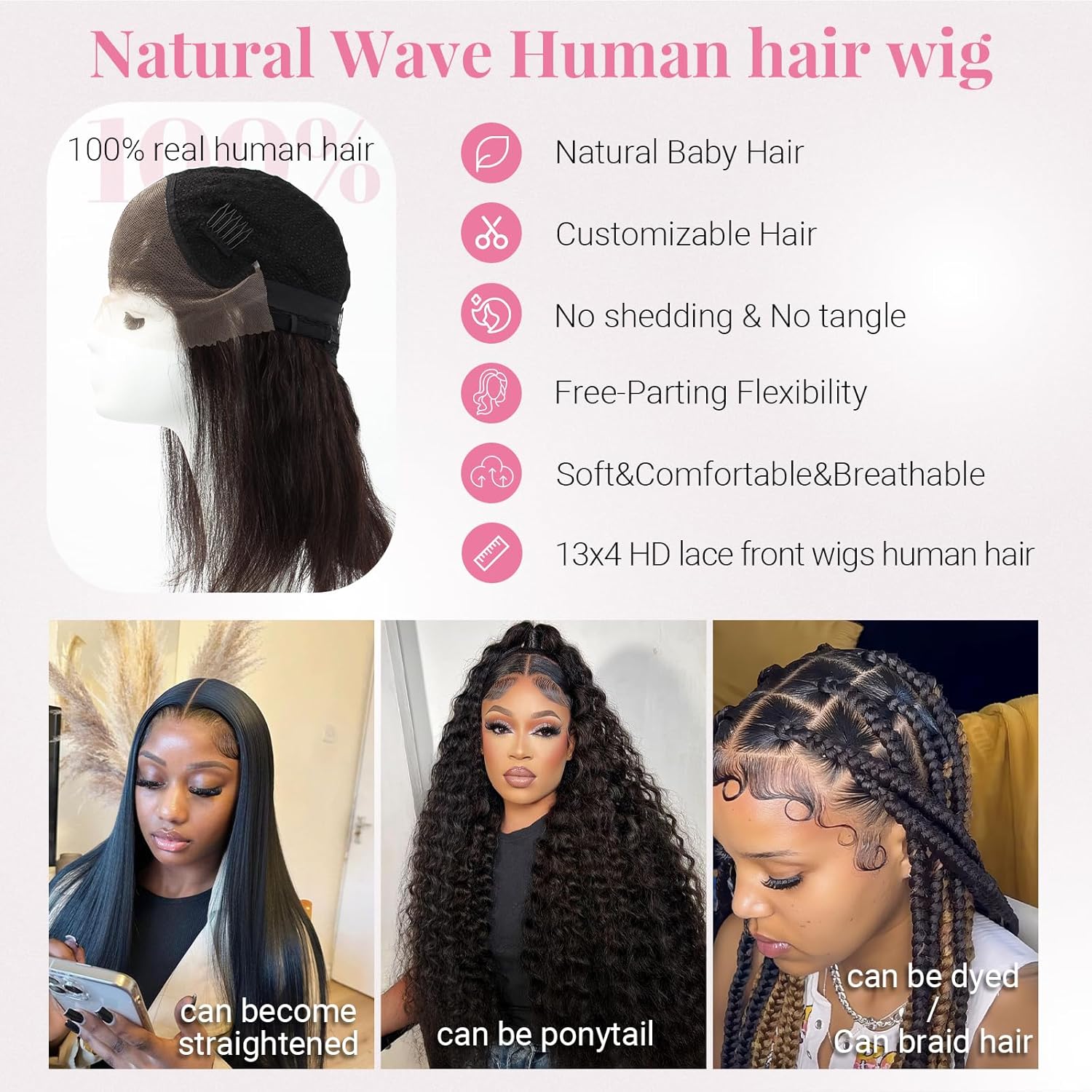 Human Hair Wig Natural Wave 13x4 HD Lace Front Wigs Human Hair 14inch 360°All Around Lace Customizable Hair Brown Wigs Human Hair with Baby Hair