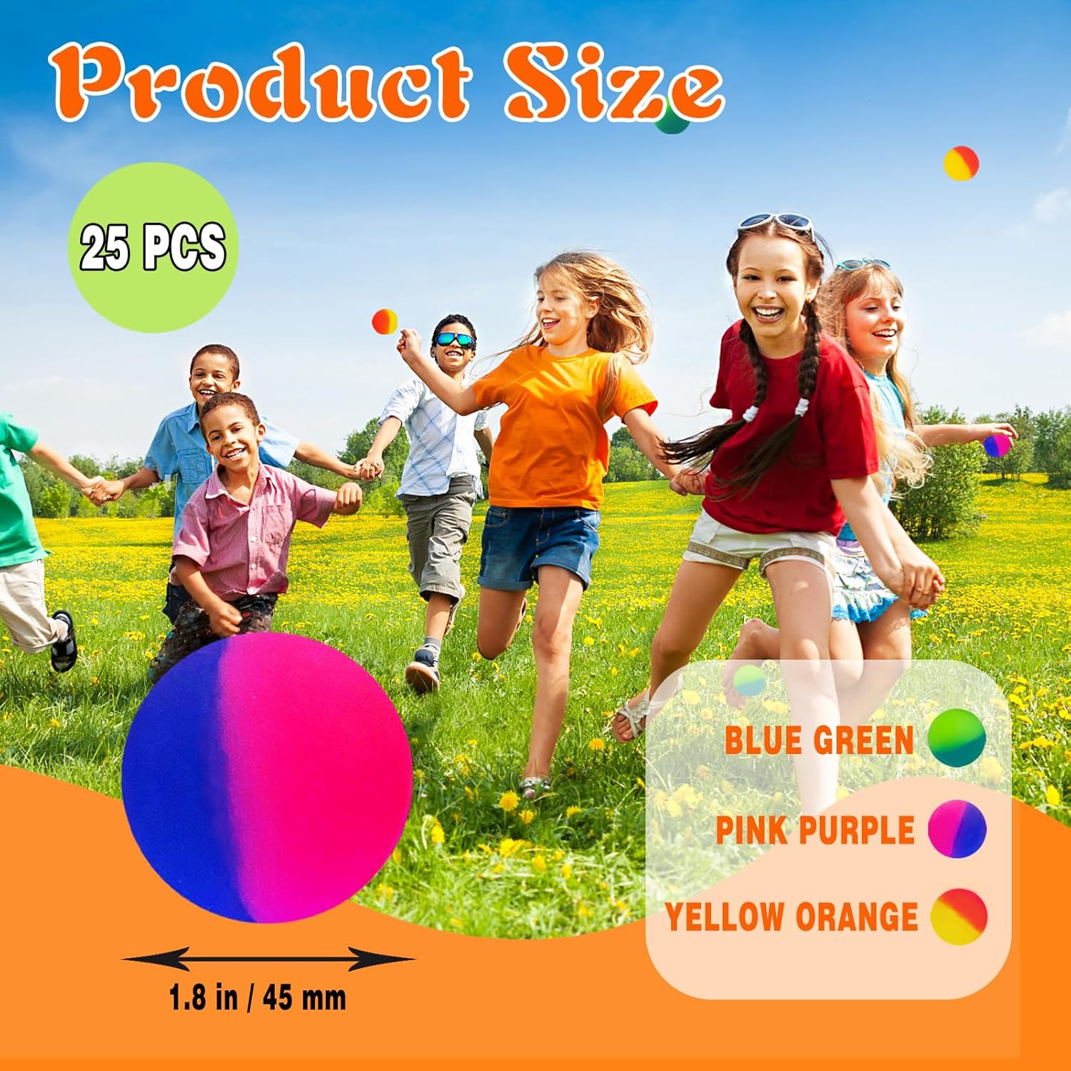 Irrmshr 25 Pcs Multi-Item Party Favor Ball 45 mm Jumbo Super Bouncy Balls for Party Supplies